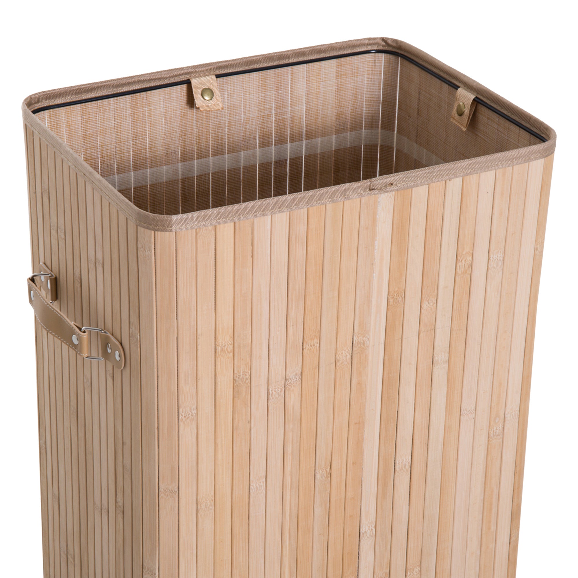 HOMCOM Wäschekorb schmal mit Deckel 72L Wäschesammler mit Griff, herausnehmbarer Wäschesack, Wäschebox für Waschküche Schlafzimmer Badezimmer Natur