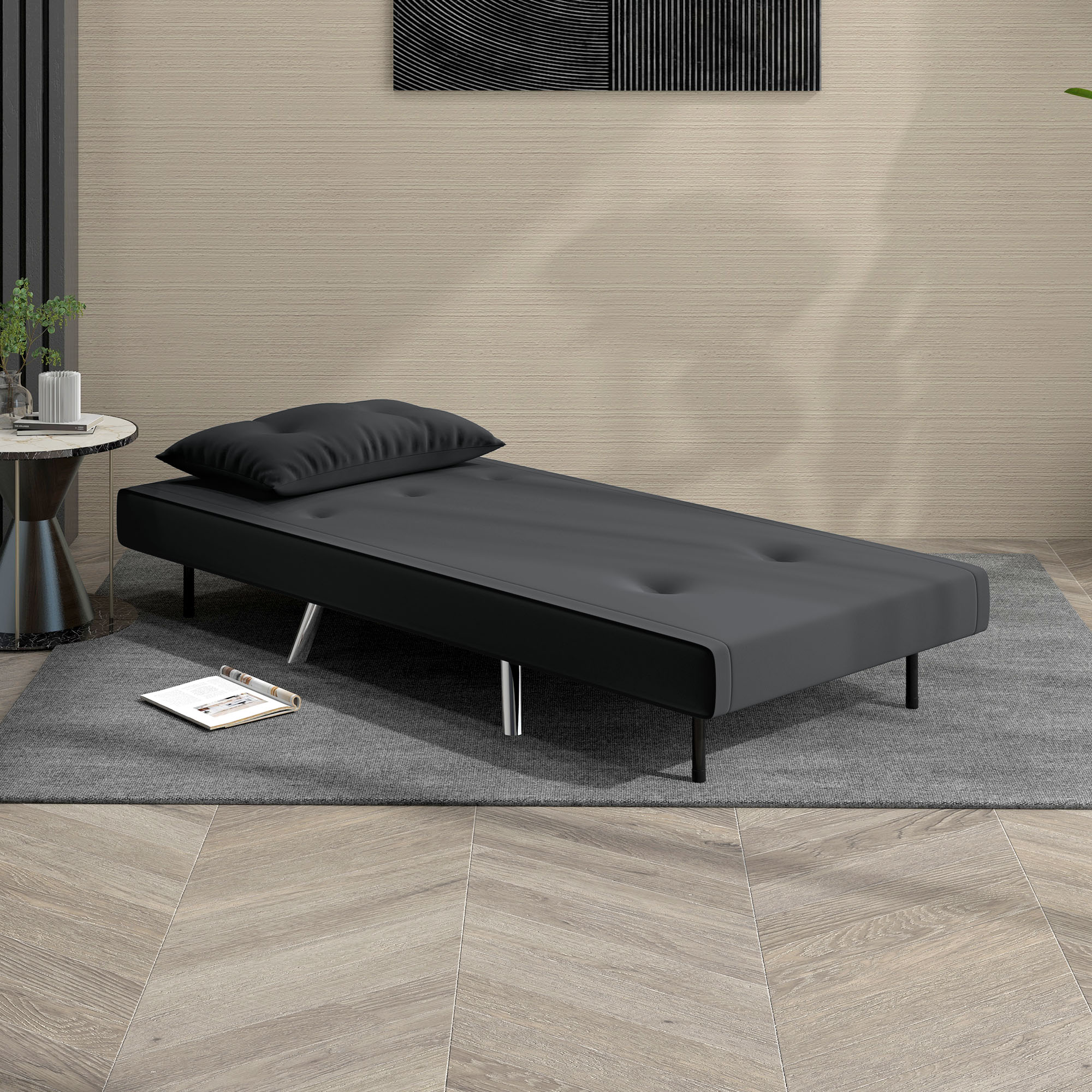 HOMCOM Liegesessel Sessel mit Liegefunktion Schlafsessel, Knopfheftung, Leinenoptik, 77 cm x 88 cm x 83 cm, Schwarz