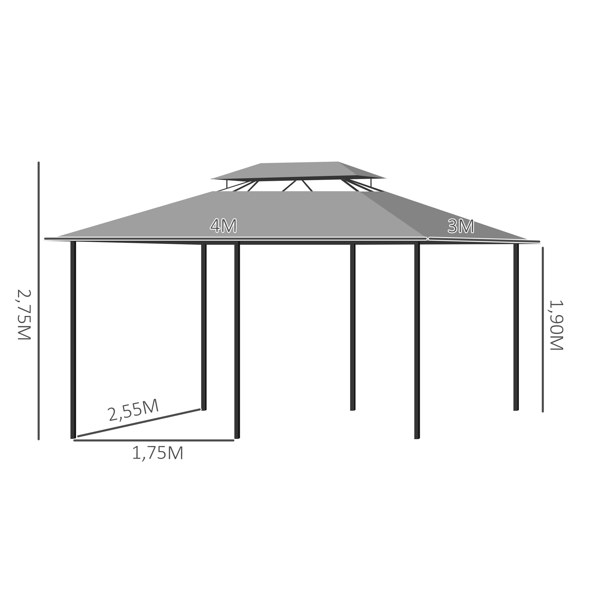 Outsunny Pavillon 3x4m Gartenpavillon mit 6 Seitenteilen Partyzelt Gartenzelt Festzelt mit Doppeldach Dunkelgrau