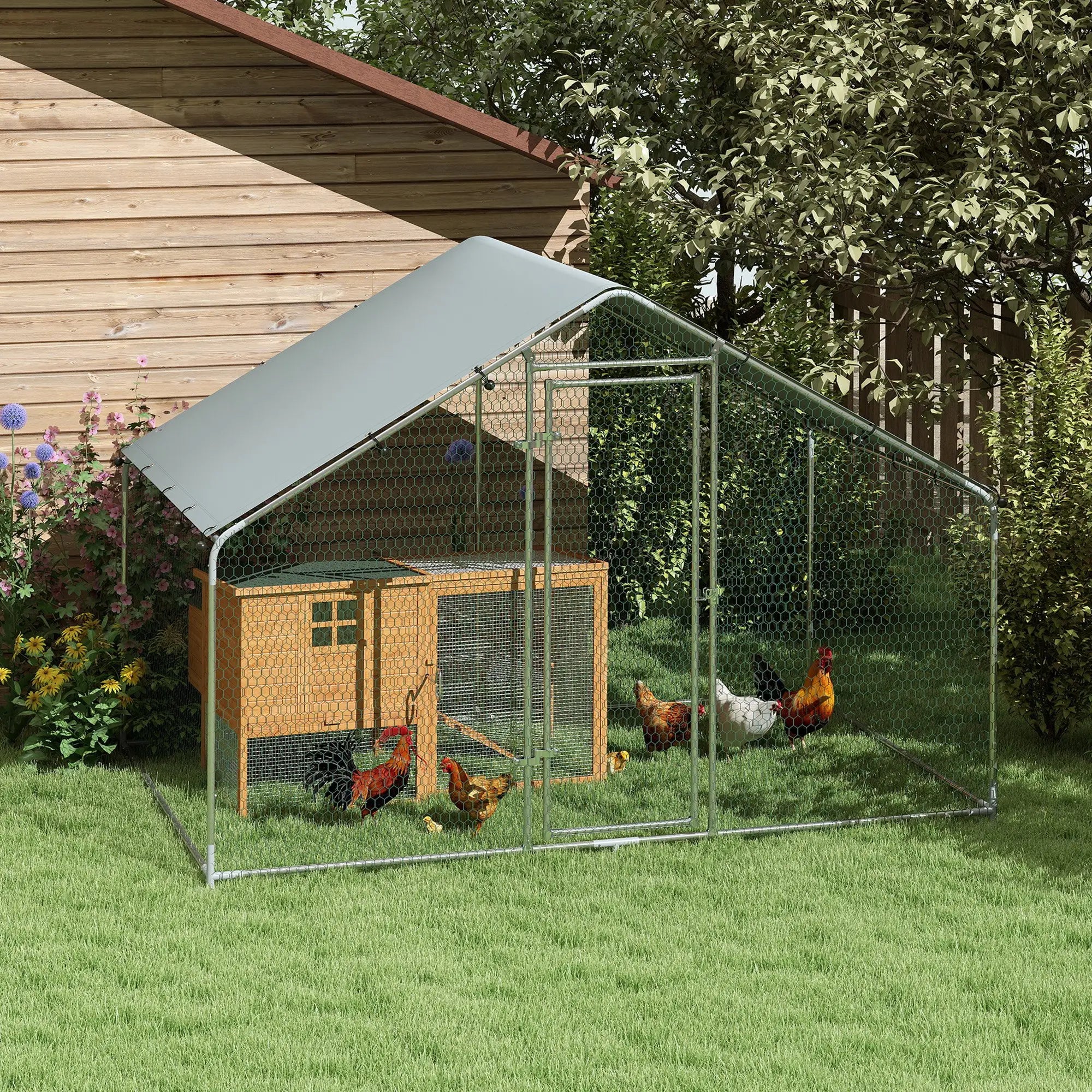 PawHut Hühnerstall Freilaufgehege Outdoor UV-Schutz verzinkter Stahl