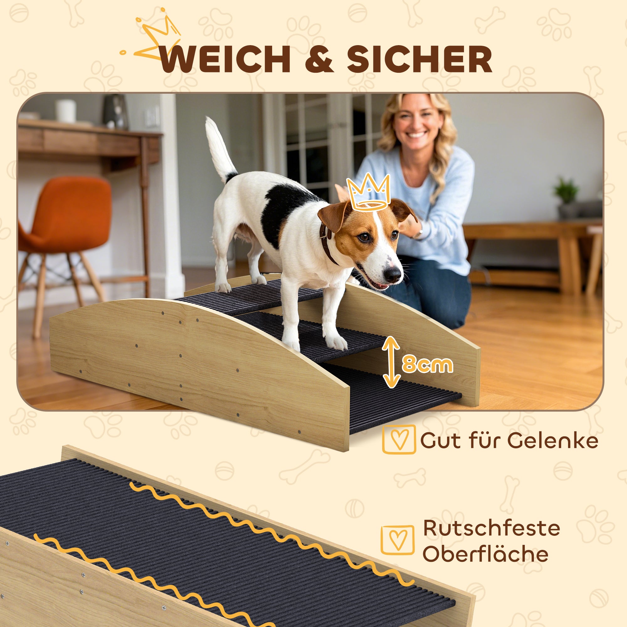 PawHut Agility Hundeschaukel, 2-in-1 Wippe und Treppe, rutschfest, Tanneholz, 80 x 39,5 cm