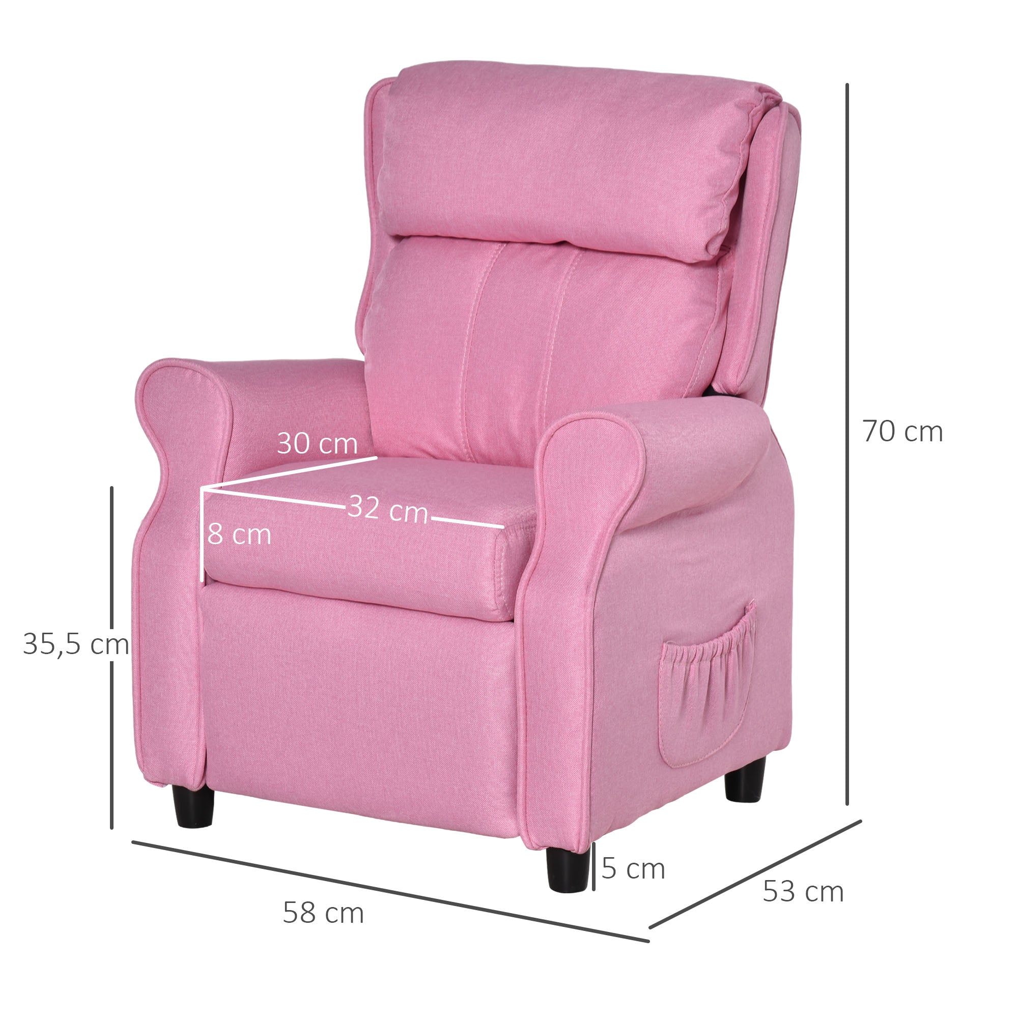 HOMCOM Kindersofa Kindercouch Kindersessel Stuhl Liegesofa verstellbar mit Fußstütze für 3-5 Jahre Jungen und Mädchen Rosa 58 x 53 x 70 cm