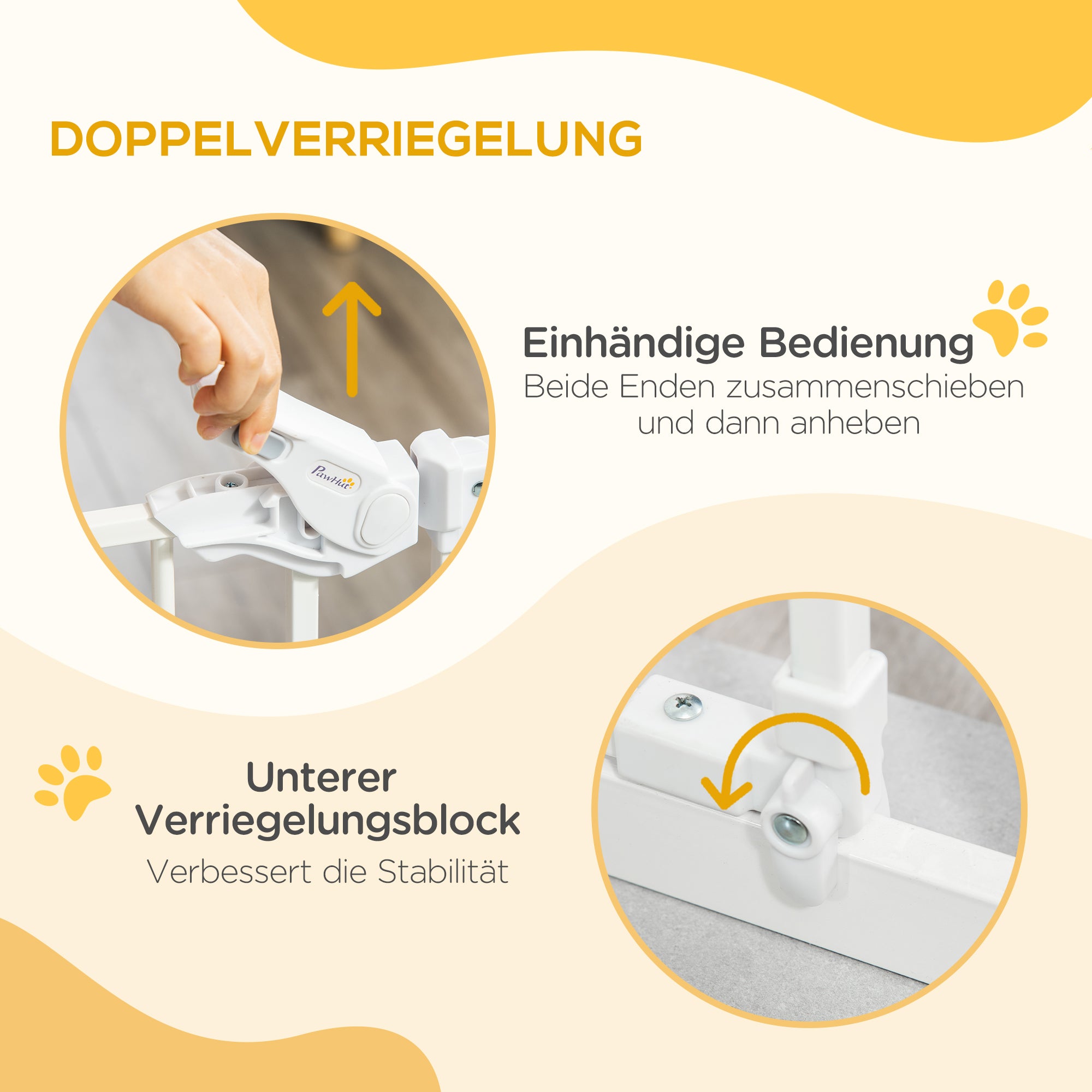 PawHut Türgitter mit Katzenklappe, Montage ohne Bohren, variable Breite 74-80 cm, einhändiges Öffnen, Metall, Weiß