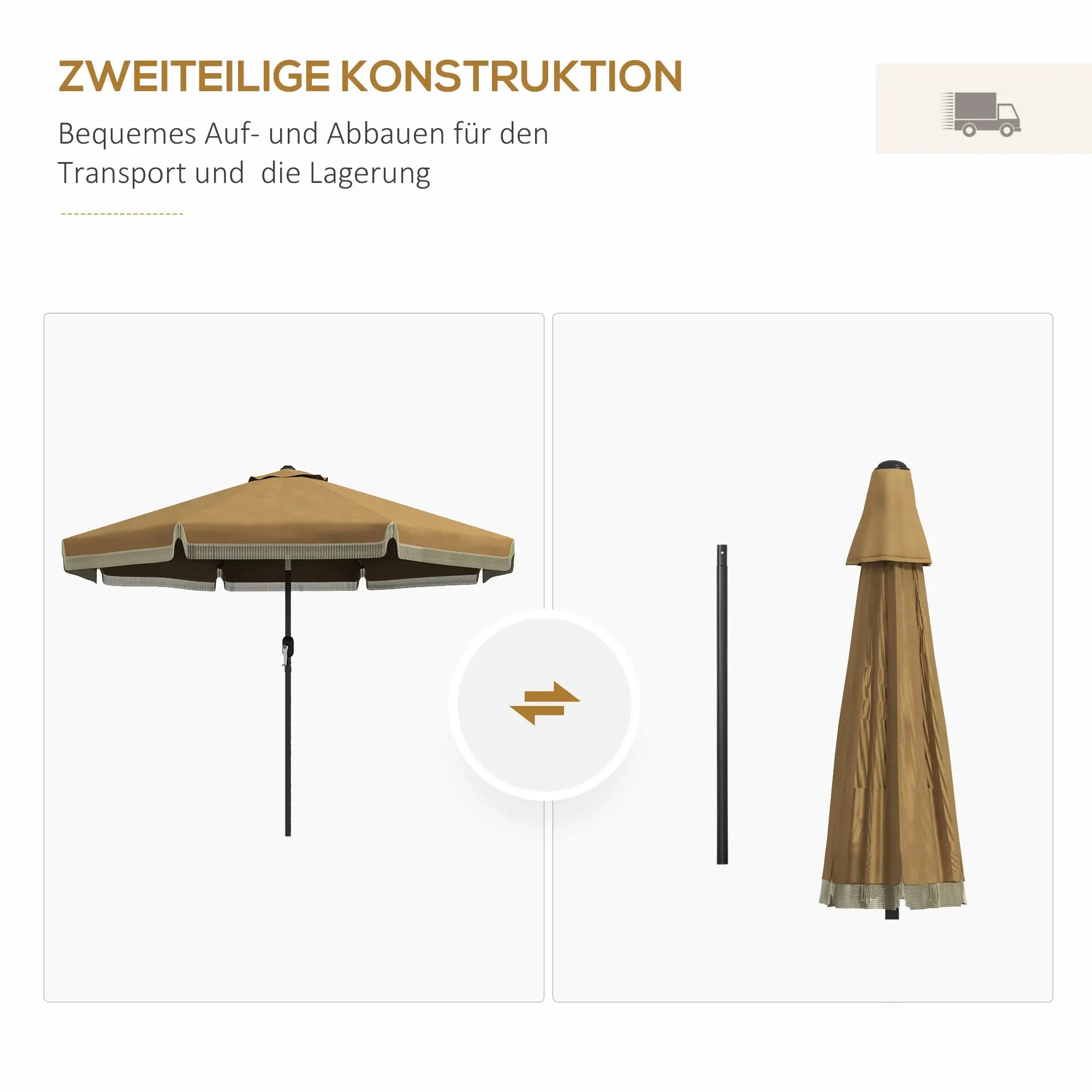Outsunny Sonnenschirm Ø265?cm Khaki mit Fransen