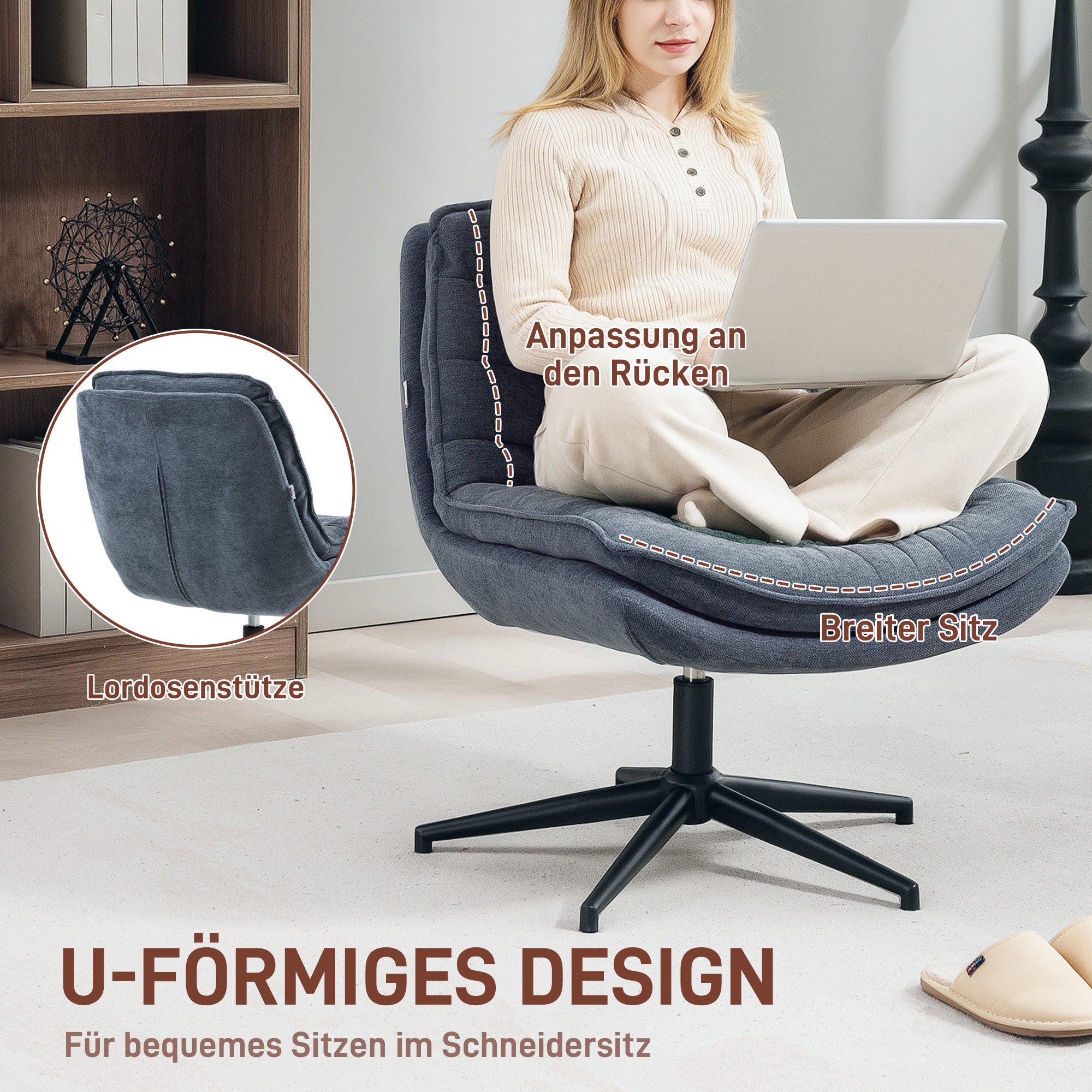HOMCOM Drehbarer Bürostuhl mit breitem Sitz, Geräumiger Polsterstuhl fürs Büro, Arbeitszimmer, Dunkelgrau