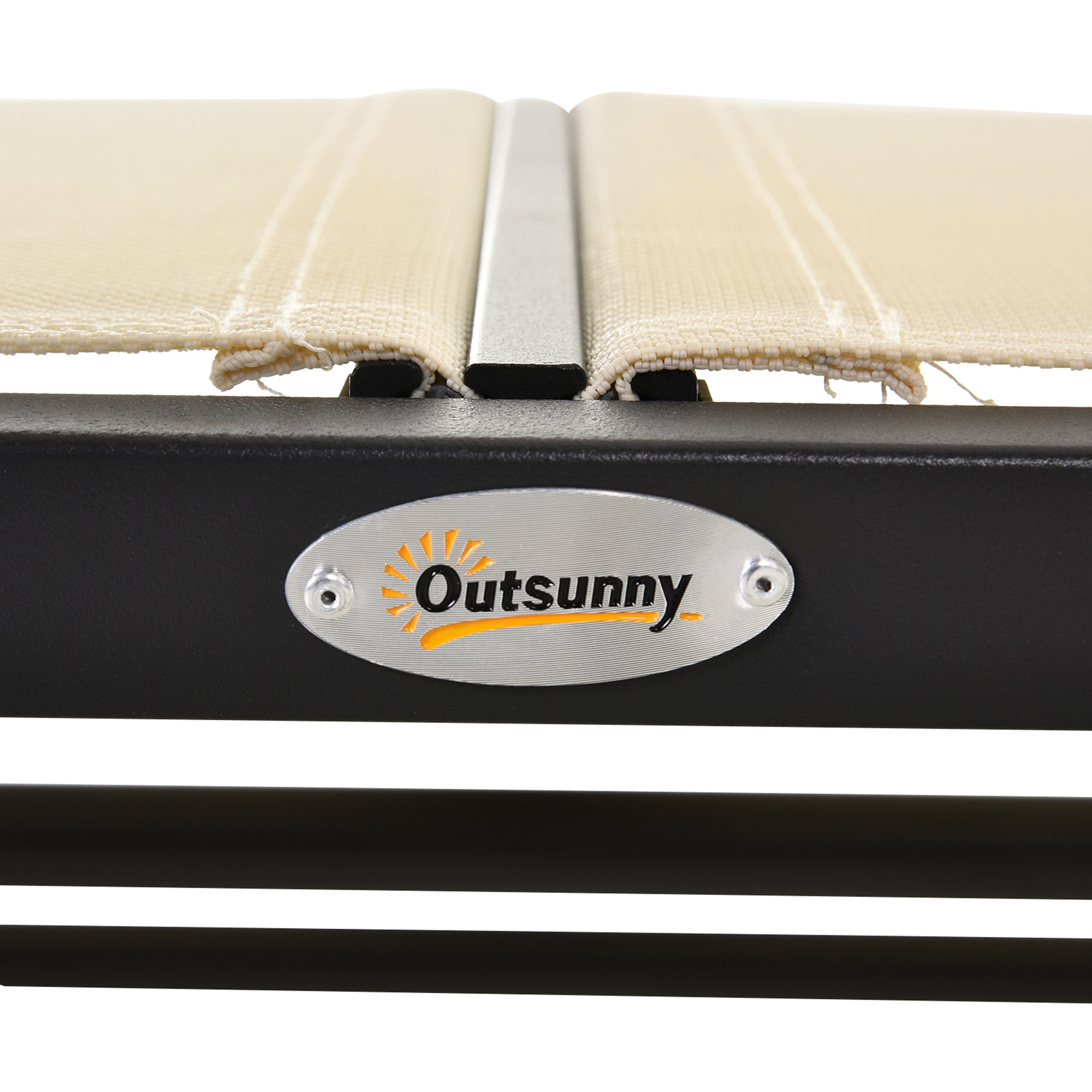 Outsunny 2-Sitzer Schaukelstuhl Gartenbank mit Schaukelmechanismus Gartenschaukel Sitzbank aus Metall Parkbank bis 200 kg belastbar Gartenmöbel für Garten, Terrasse, 120 x 70 x 85 cm Schwarz+Beige