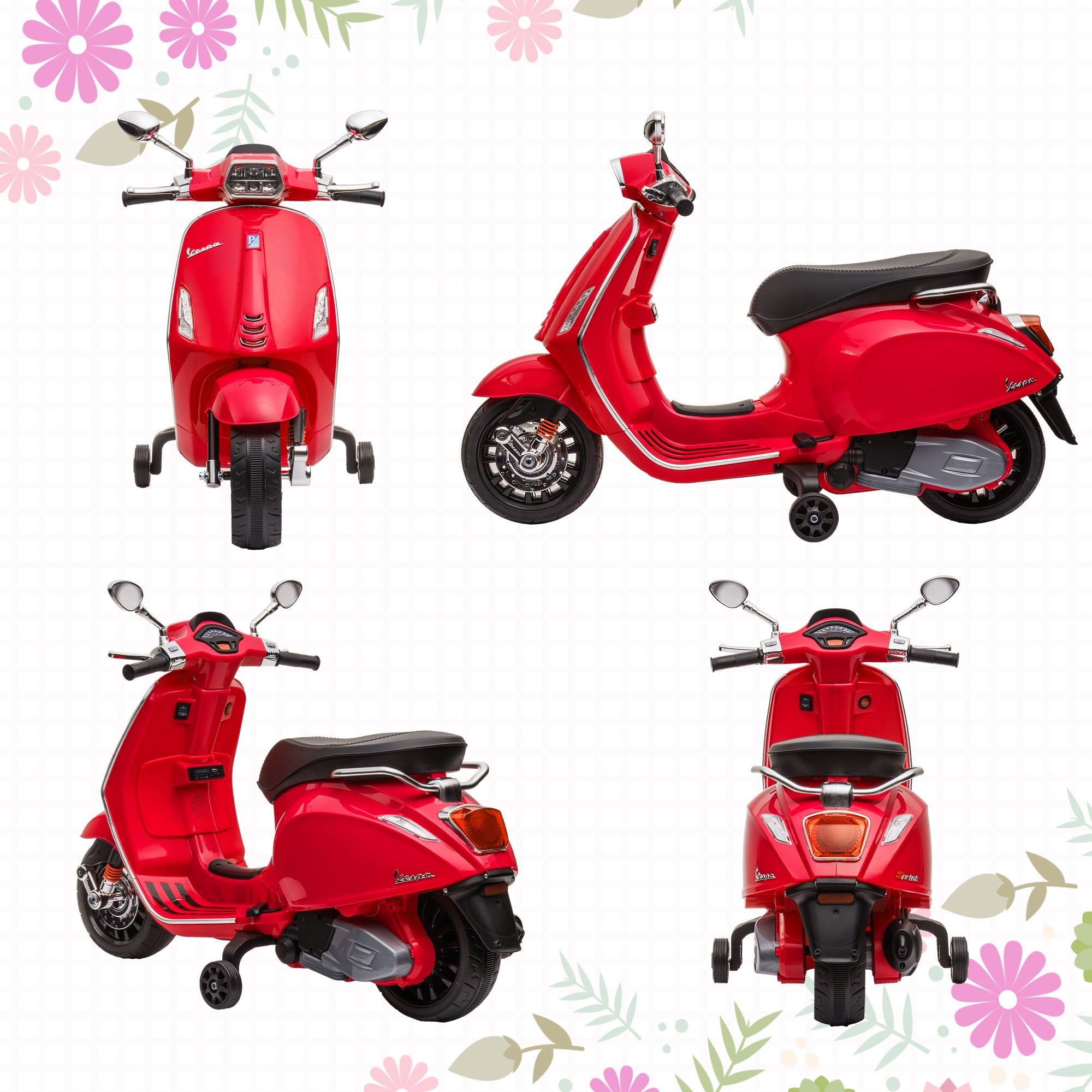 AIYAPLAY Elektro-Motorroller für Kinder, Vespa, Musik & Scheinwerfer, 107x47x73 cm, Rot