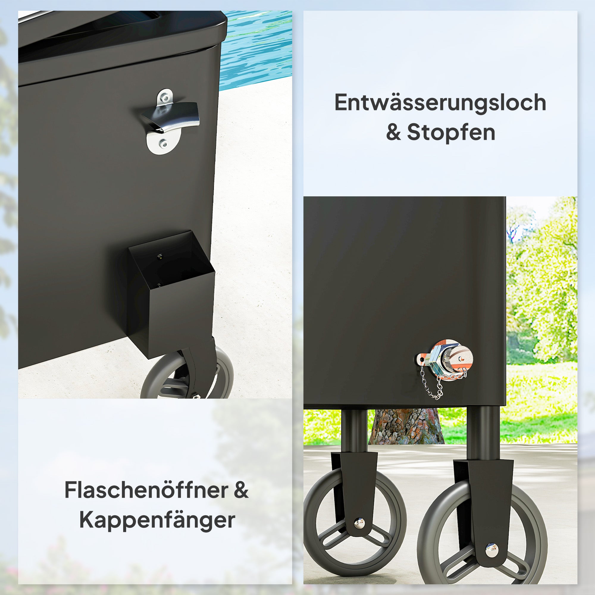 Outsunny 76L Kühlwagen Servierwagen mit Rädern Flaschenöffner Deckel Griffe Fahrbare Kühlbox Schwarz