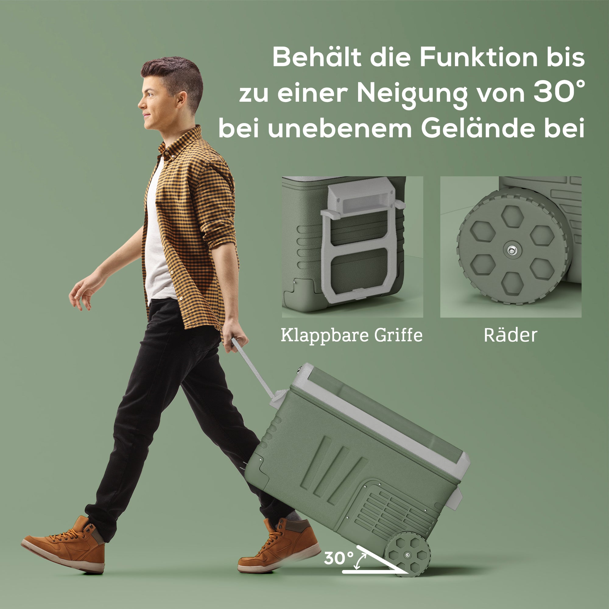Outsunny 33 L Campingkühlschrank, Reisekühlbox, tragbarer Autokühlschrank mit 2 Fächern und Rädern, Kunststoff, Grün