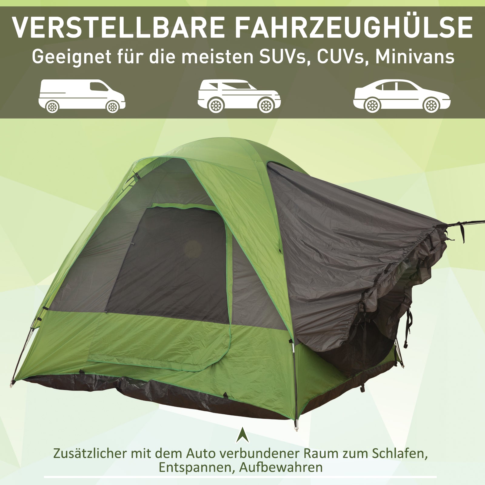 Outsunny Autozelt, Campingzelt, Reisezelt, für 4-5 Personen, Glasfaser Polyester, Grün, 300 x 300 x 230 cm