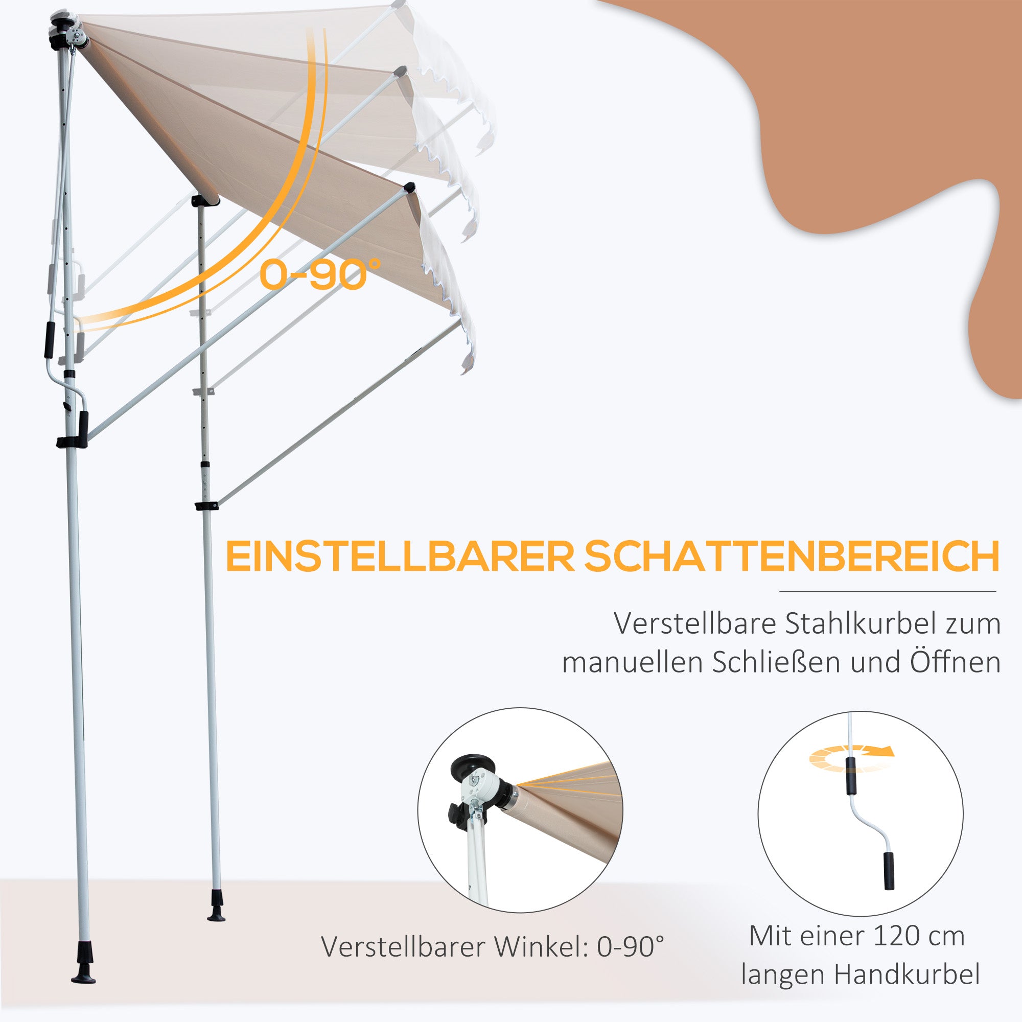 Outsunny Klemmmarkise mit Handkurbel höhenverstellbar Gelenkarmmarkise schmutzabweisend, witterungsbeständig Balkonmarkise 150cm breit Terrassenmarkise für Terrasse Balkon Veranda Cremeweiß