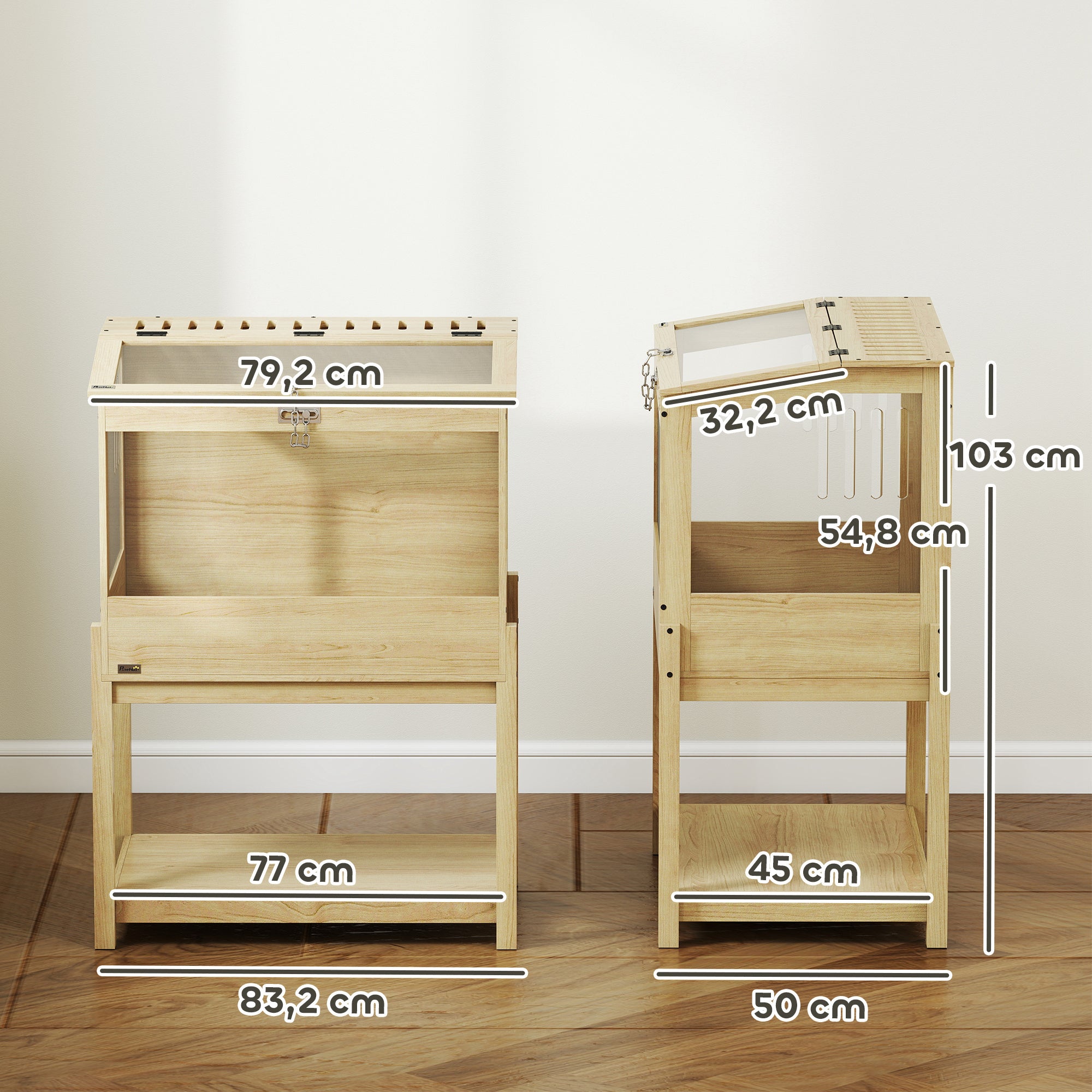 PawHut Hamsterkäfig 2 Etagen Nagerkäfig Kleintierkäfig mit klappbarem Deckel, groß 83,2 x 50 x 103 cm Naturholz