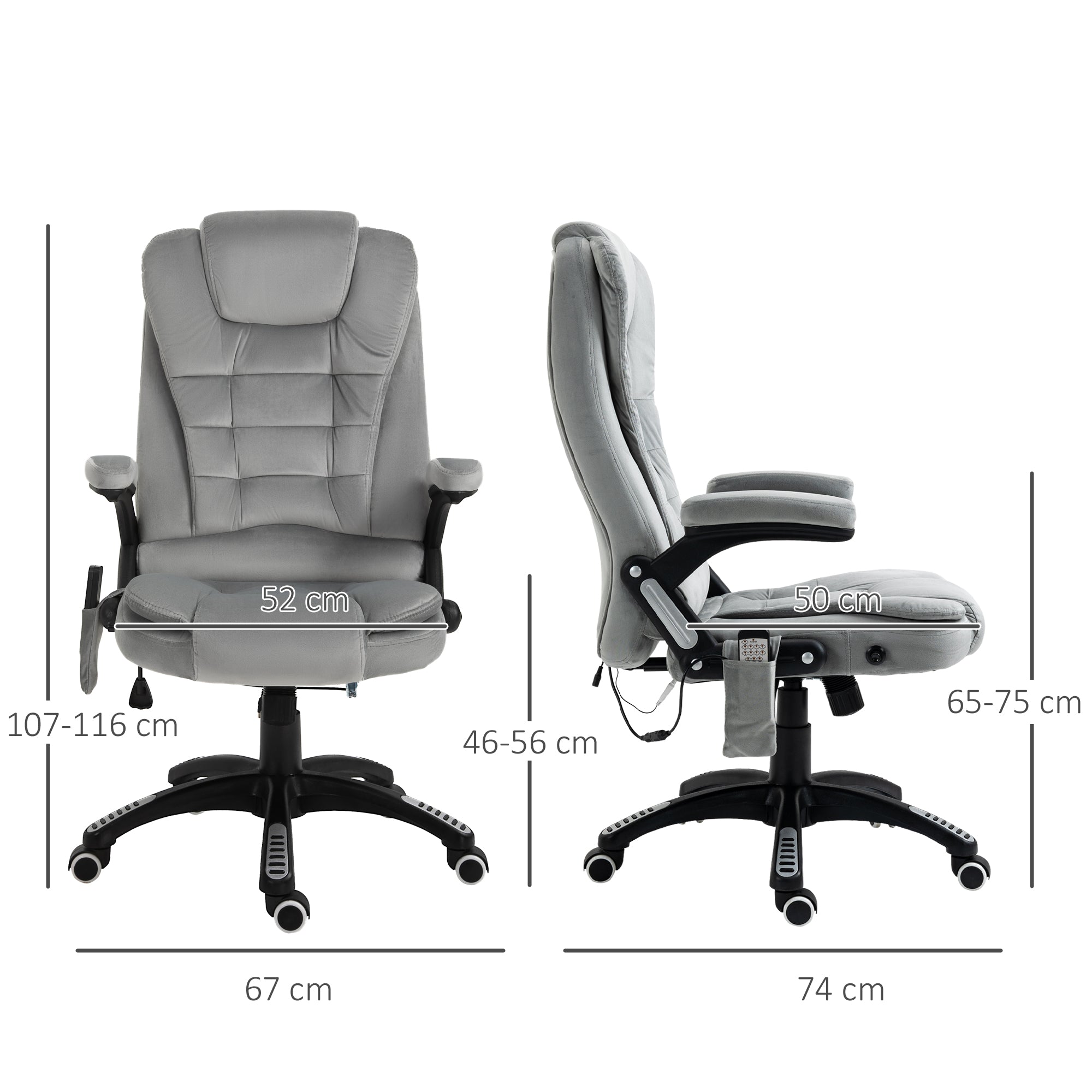 Vinsetto Bürostuhl mit Vibrationsmassage, Ergonomisch Schreibtischstuhl mit Heiz-, Liegefunktion, Höhenverstellbar Chefsessel mit Fernbedienung, Seitentasche, Samtoptik, Braun