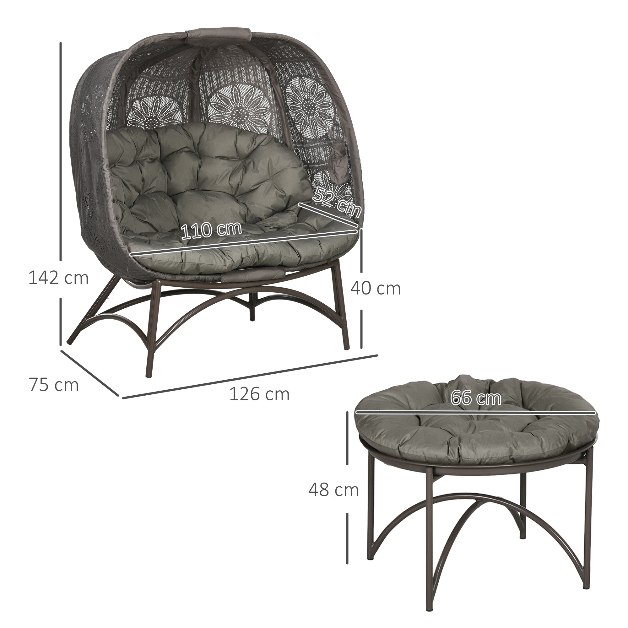 Outsunny Gartenmöbel-Set, 2 Korbsessel mit Beistelltisch, faltbar, Sitzauflagen, Metallgestell, Farbe: Sand