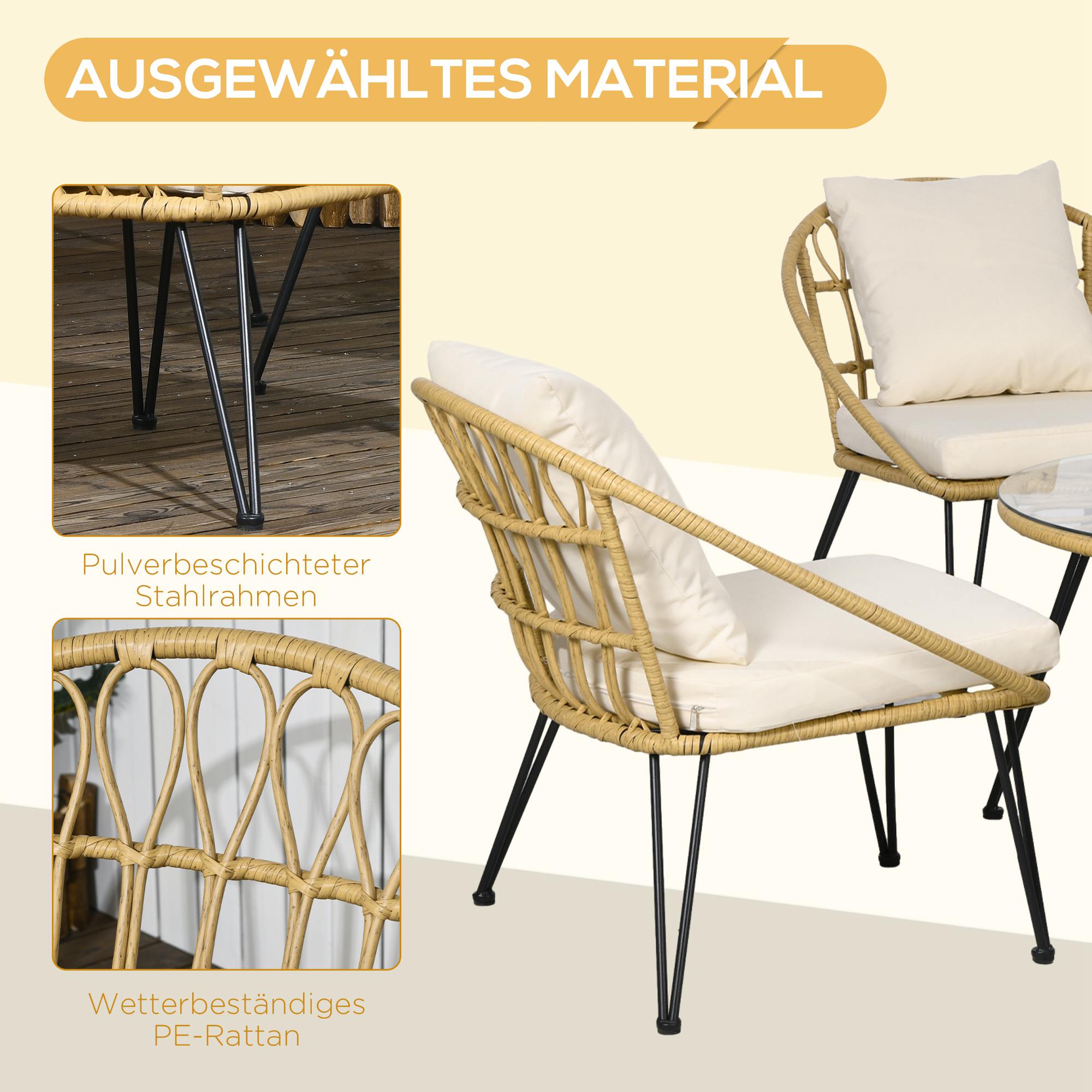 Outsunny 5-teilige Gartensitzgruppe, Boho-Stil, 1 Esstisch & 4 Stühle, Auflagen, Polyrattan, Beige/Natur