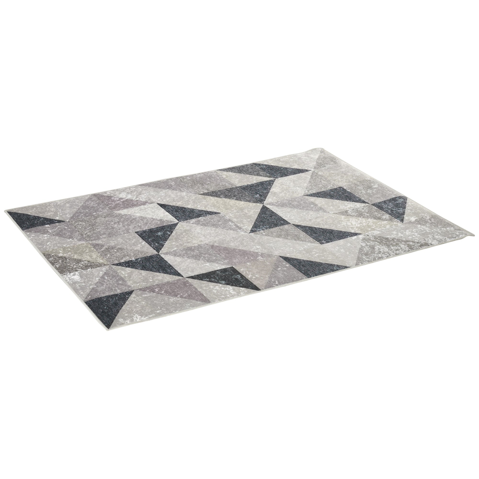 HOMCOM Teppich mit geometrischen Formen, Vliesbeschichtung, 120 x 170 cm x 0,6 cm, Dunkelgrau + Hellgrau
