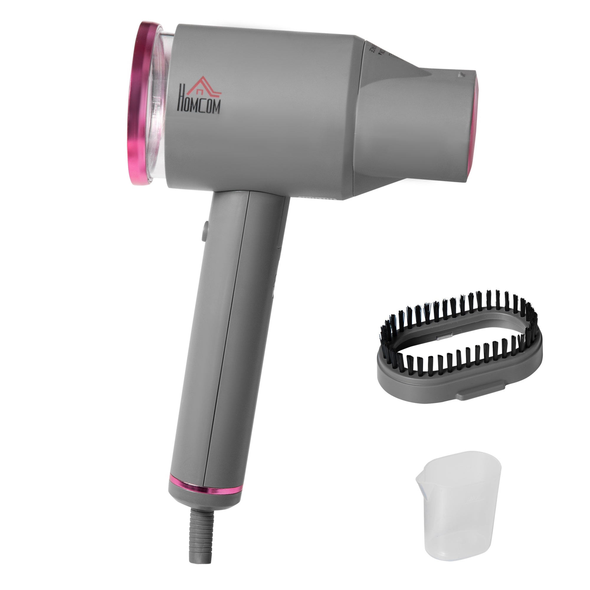 HOMCOM Dampfglätter Dampfbürste Steamer Reisebügeleisen faltbar Kleidung Hemden Dampfbügeleisen mit 160 ml Wassertank 1520 W schnelles Aufheizen Aluminium Kunststoff Grau+Rosa 27,5 x 18,2 x 9 cm