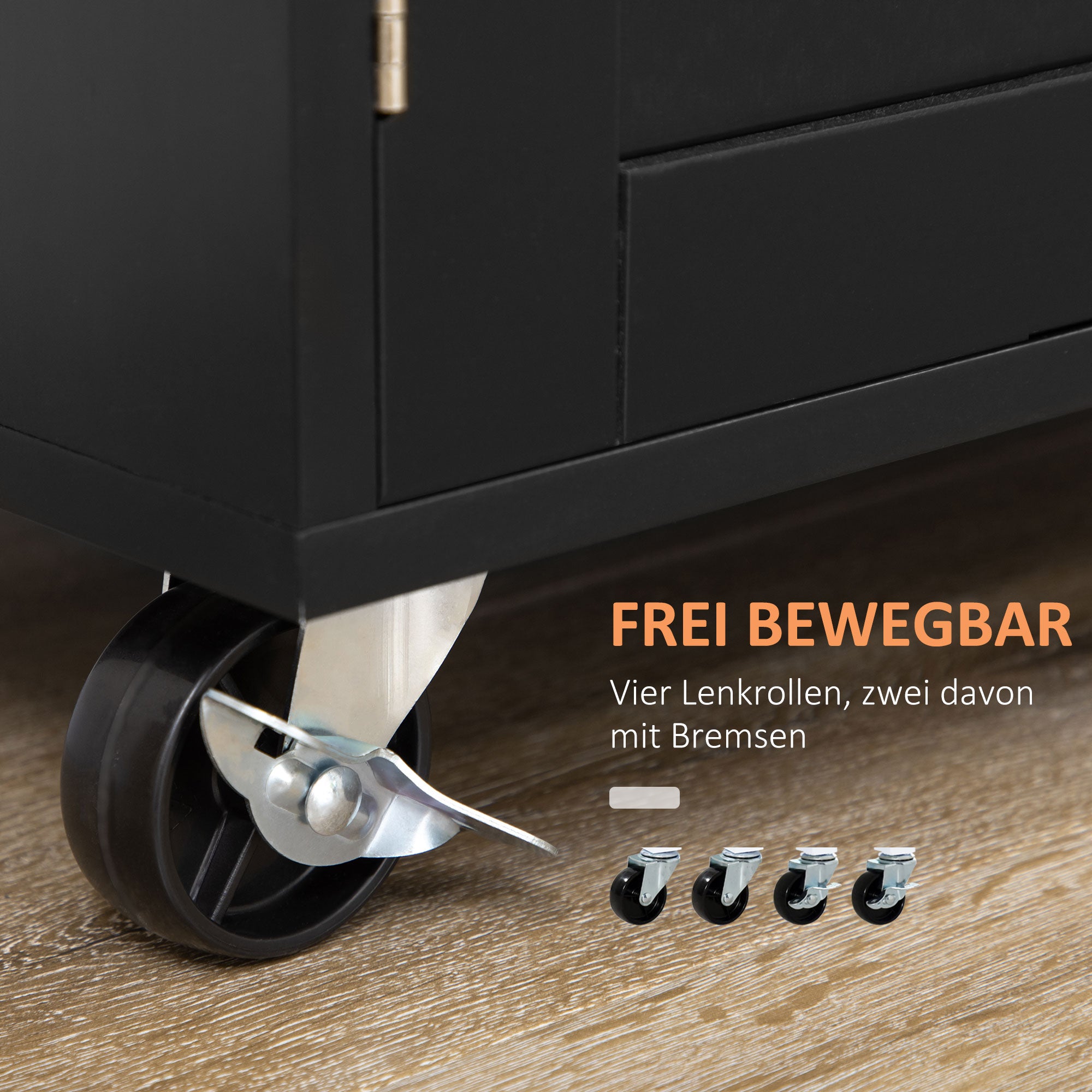 HOMCOM Küchenwagen Servierwagen Kücheninsel, 1 Gewürzregal, 1 Handtuchhalter, 109 cm x 40 cm x 89 cm, Schwarz