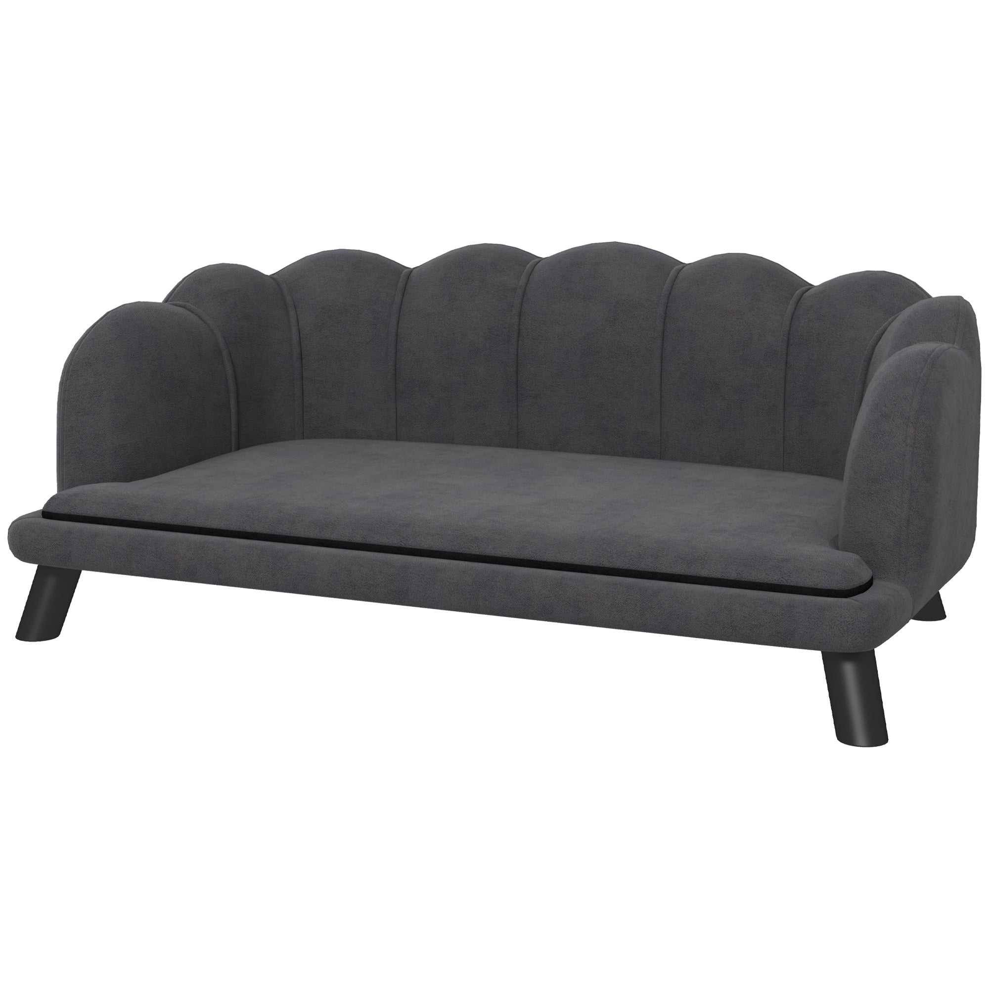 PawHut Hundesofa Hundecouch, Waschbarer Bezug, Haustiersofa mit Rückenlehne und Holzbeine, Katzensofa, für mittelgroße Hunde unter 25 kg, Dunkelgrau