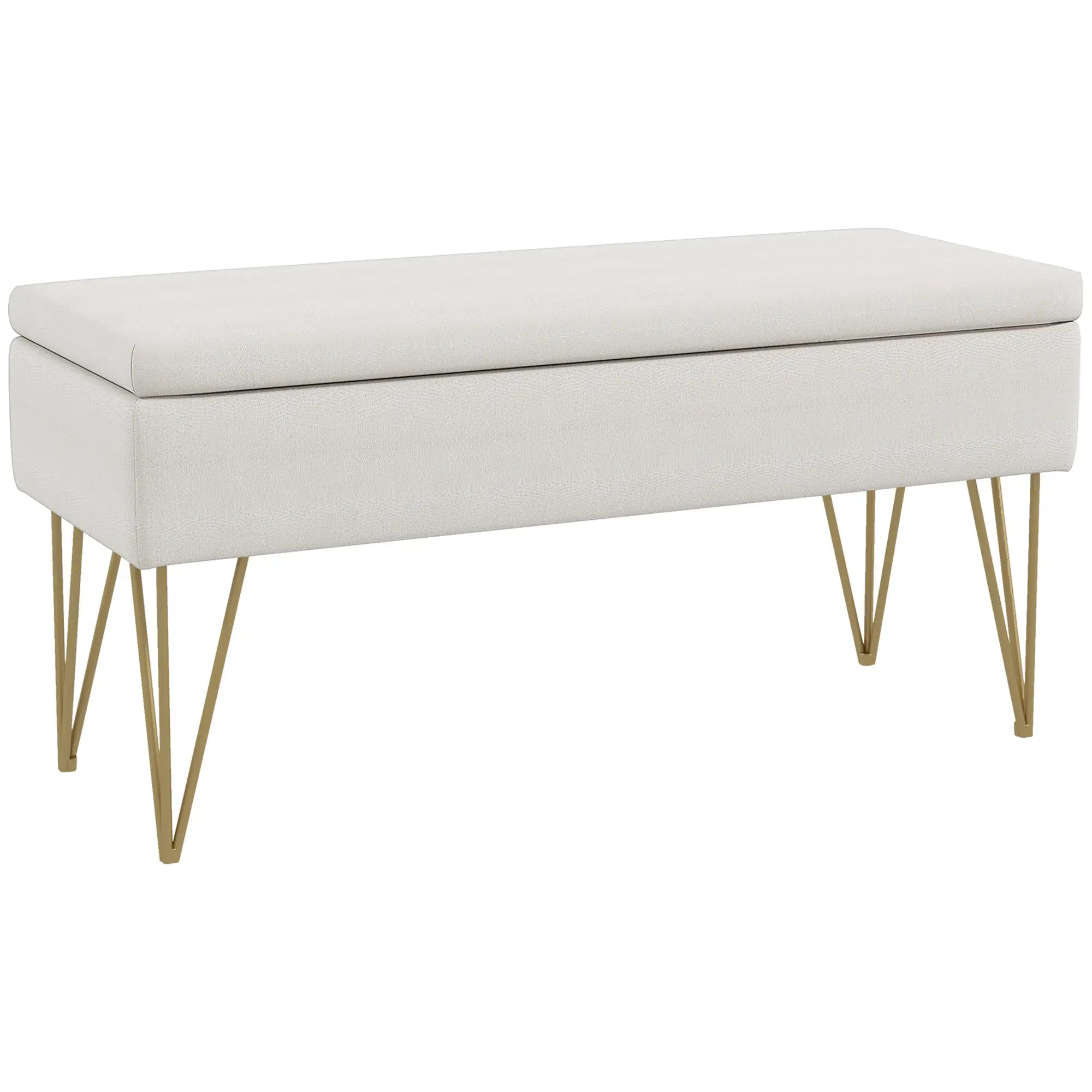 HOMCOM Bettbank mit Stauraum, dicke Polsterung, atmungsaktiver Stoff, Stahlfüße, 100x40x49 cm, Creme