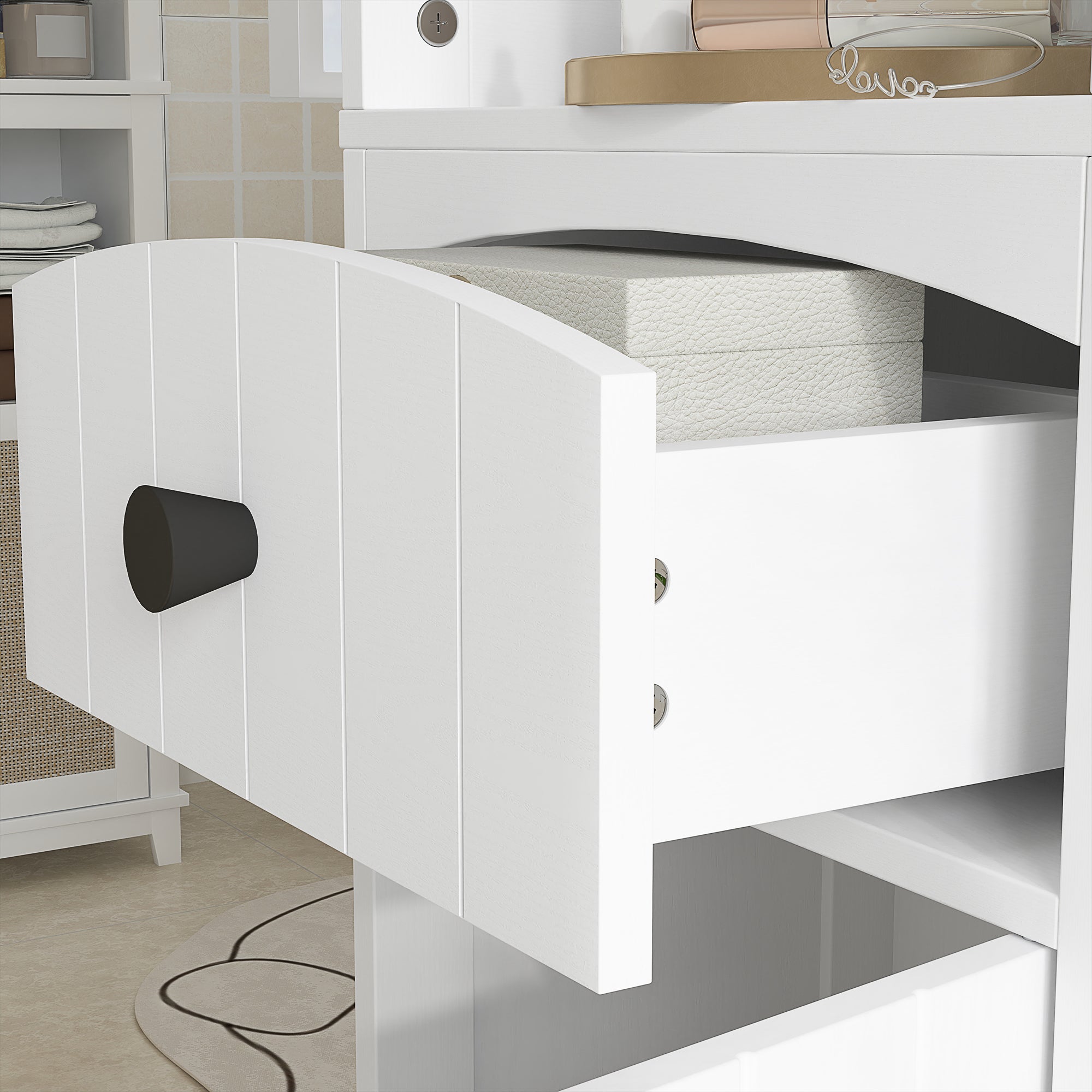 HOMCOM Badezimmerschrank mit 3 Regalen, 1 Schublade, robust, MDF, Weiß