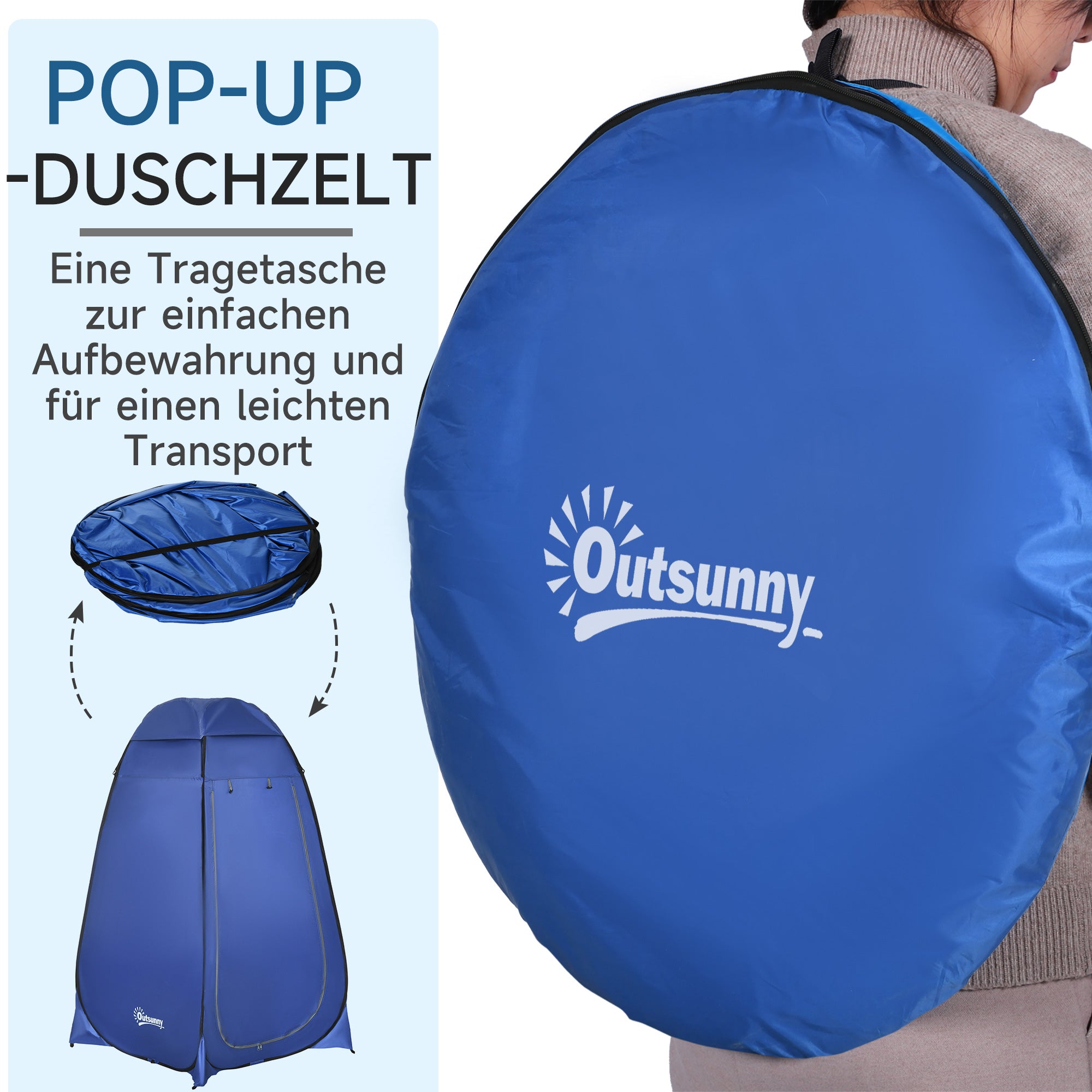 Outsunny Pop-up toilettent, mobiele campingdouchetent, omkleedtent met binnenvak, douchecabine, kleedcabine, waterproof, polyester, donkerblauw, 120 x 120 x 190 cm