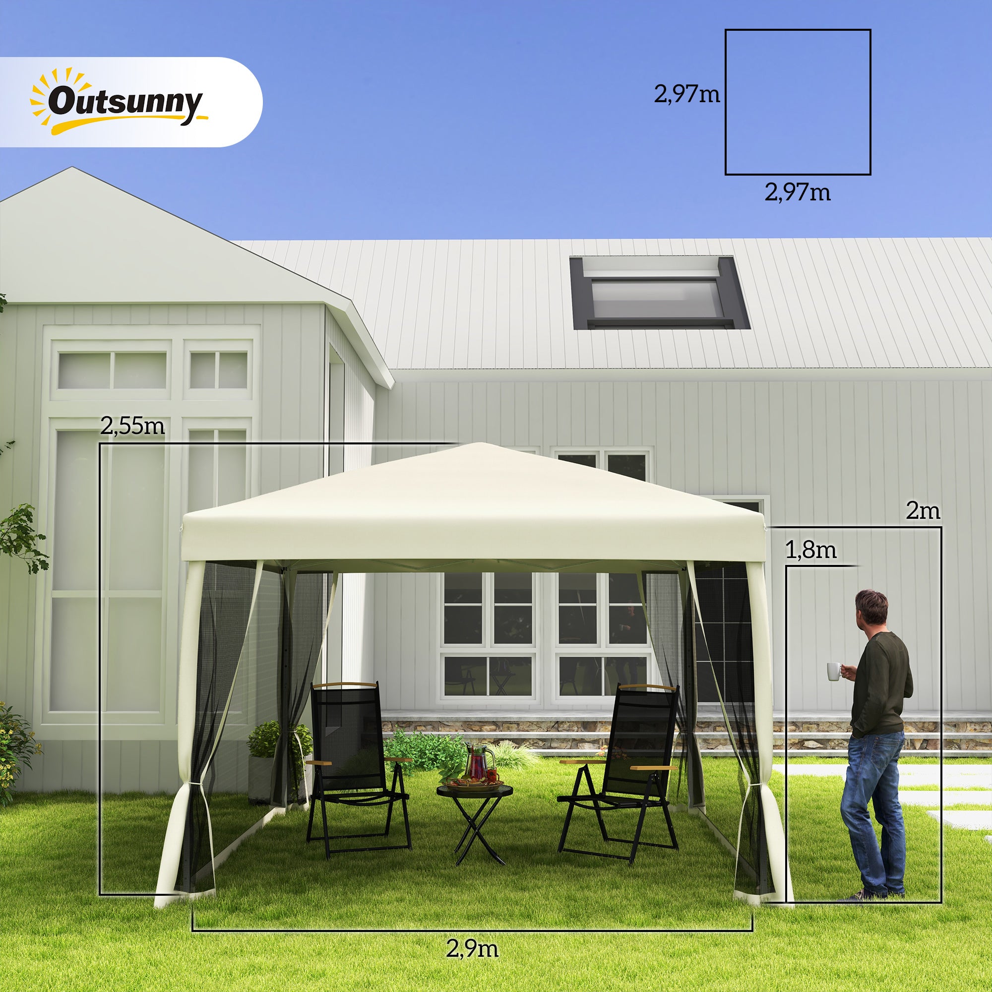 Outsunny Faltpavillon Pavillon Faltzelt mit Seitenwänden inkl. Tragetasche, Stahl+Oxford, Beige, 3x3x2,55m