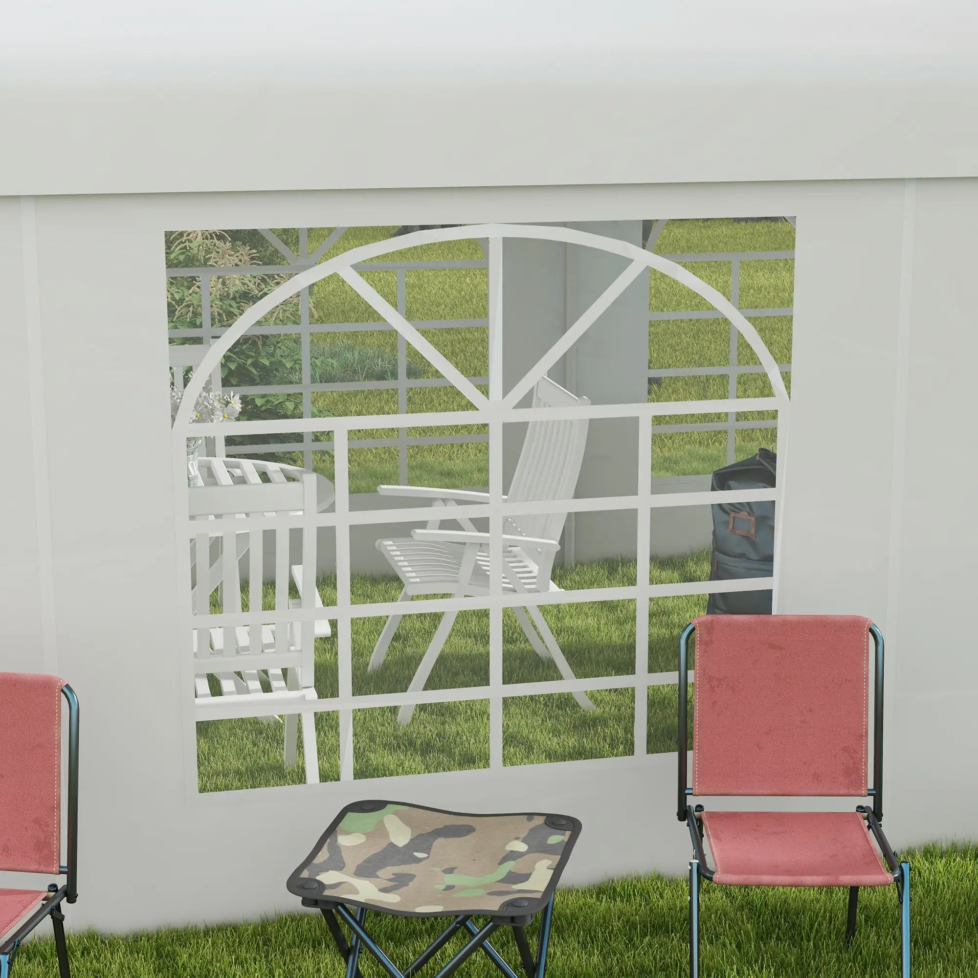 Pavillon Seitenteil 6x2?m mit Fenster, Weiß, UV-beständig