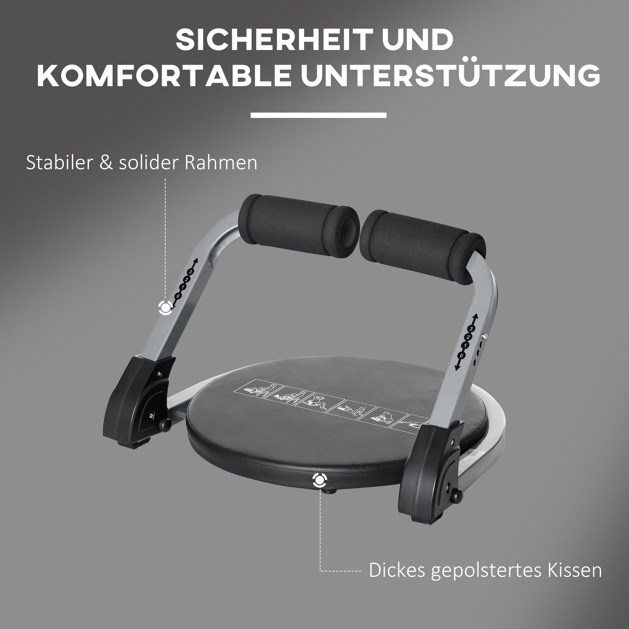 HOMCOM Bauchtrainer, multifunktional, 3 Widerstände, klappbar, leicht gebaut, Stahlrahmen, schwarz, 55 x 42 x 11-32cm