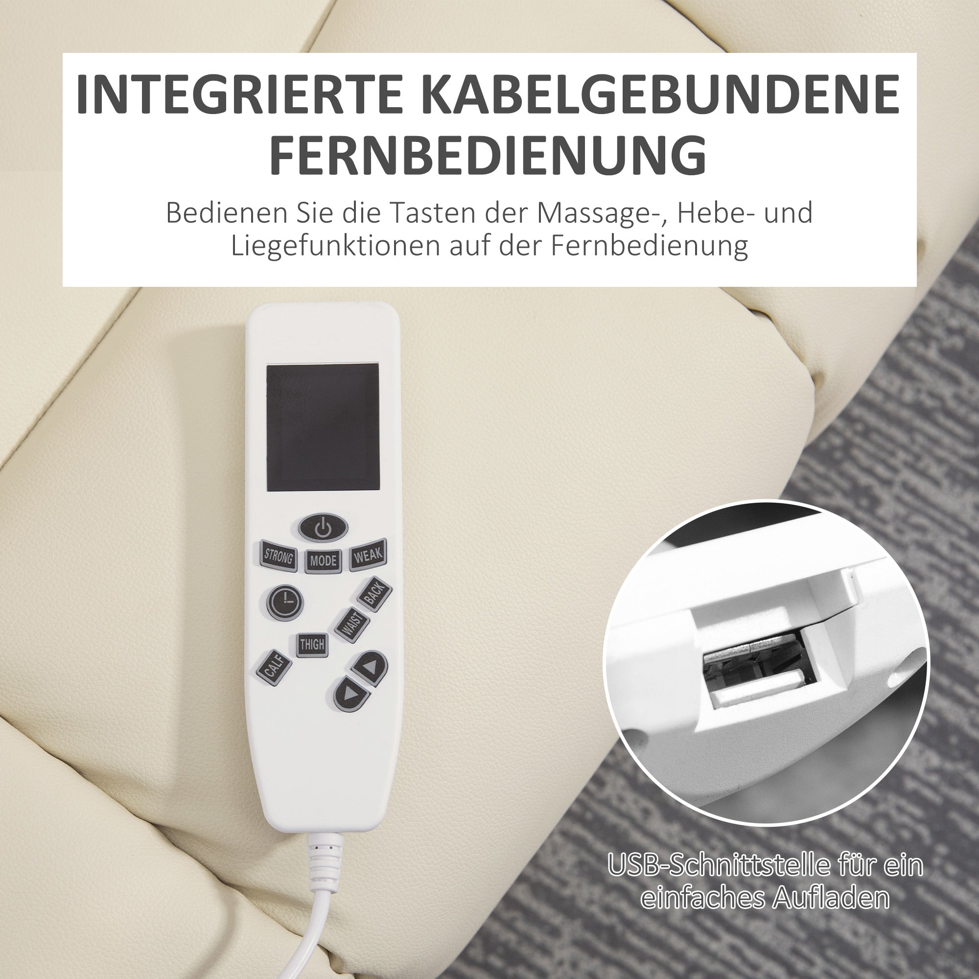 HOMCOM Massagesessel Aufstehhilfe Seniorensessel, inkl. Fernbedienung, 4 Massagemodi, 90  cm x 98 cm x 102 cm, Creme