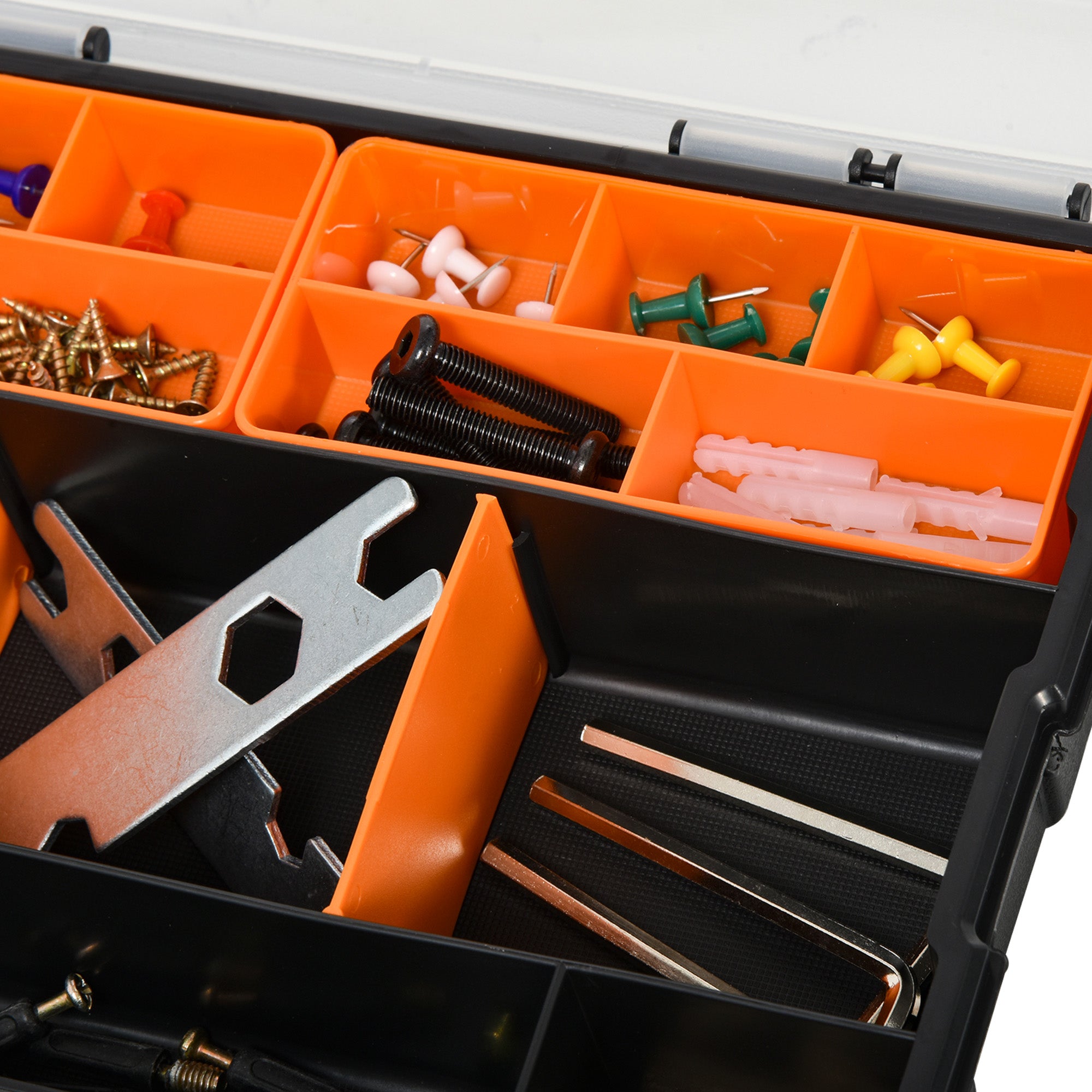 DURHAND 4PCS Werkzeugaufbewahrung Box Multifunktionales Werkzeugbox Sortierkasten Kleinteilemagazin Teile Kunststoff Orange+Schwarz 28,7 x 22,5 x 5,5 cm