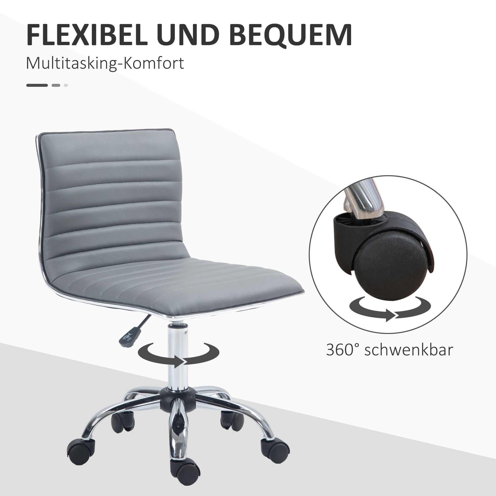HOMCOM Höhenverstellbarer Salonstuhl mit Rückenlehne, Drehstuhl, Metall, Kunstleder, 48 x 52 x 78-90 cm, Hellgrau