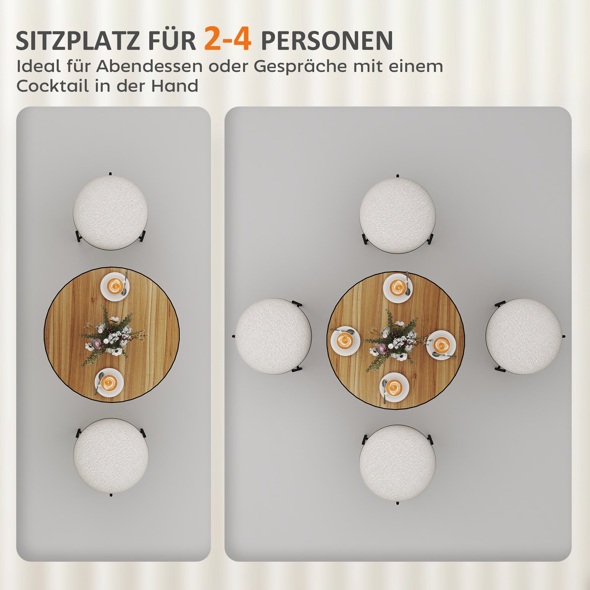 HOMCOM Runder Esstisch, Eichenholzoptik, kompaktes Design, für 2-4 Personen, Eiche
