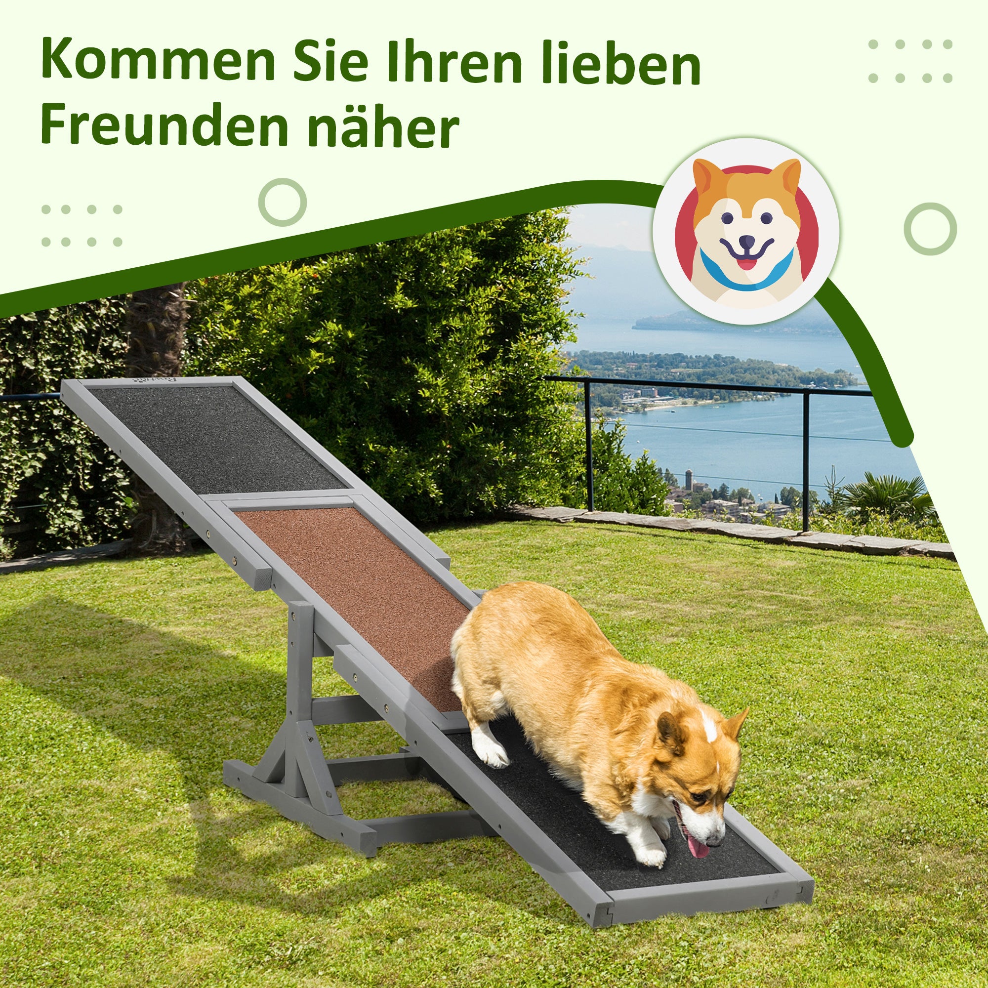 PawHut Hundewippe Aqulity-Wippe Hundesportwippe, 180 x 30 x 30 cm, Grau + Braun