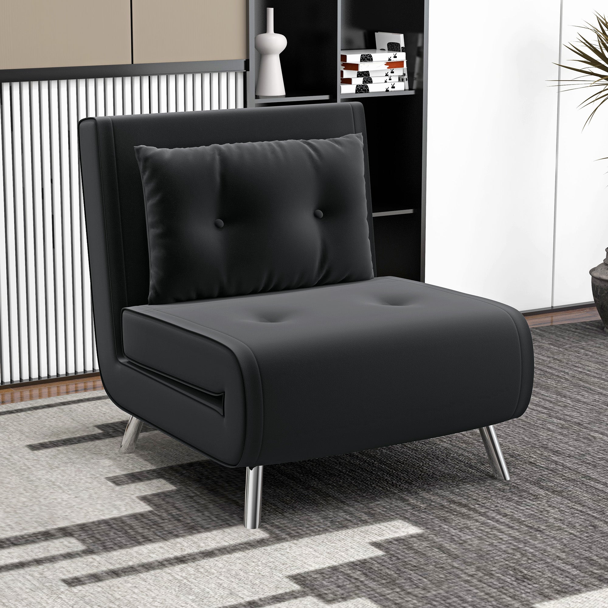 HOMCOM Liegesessel Sessel mit Liegefunktion Schlafsessel, Knopfheftung, Leinenoptik, 77 cm x 88 cm x 83 cm, Schwarz