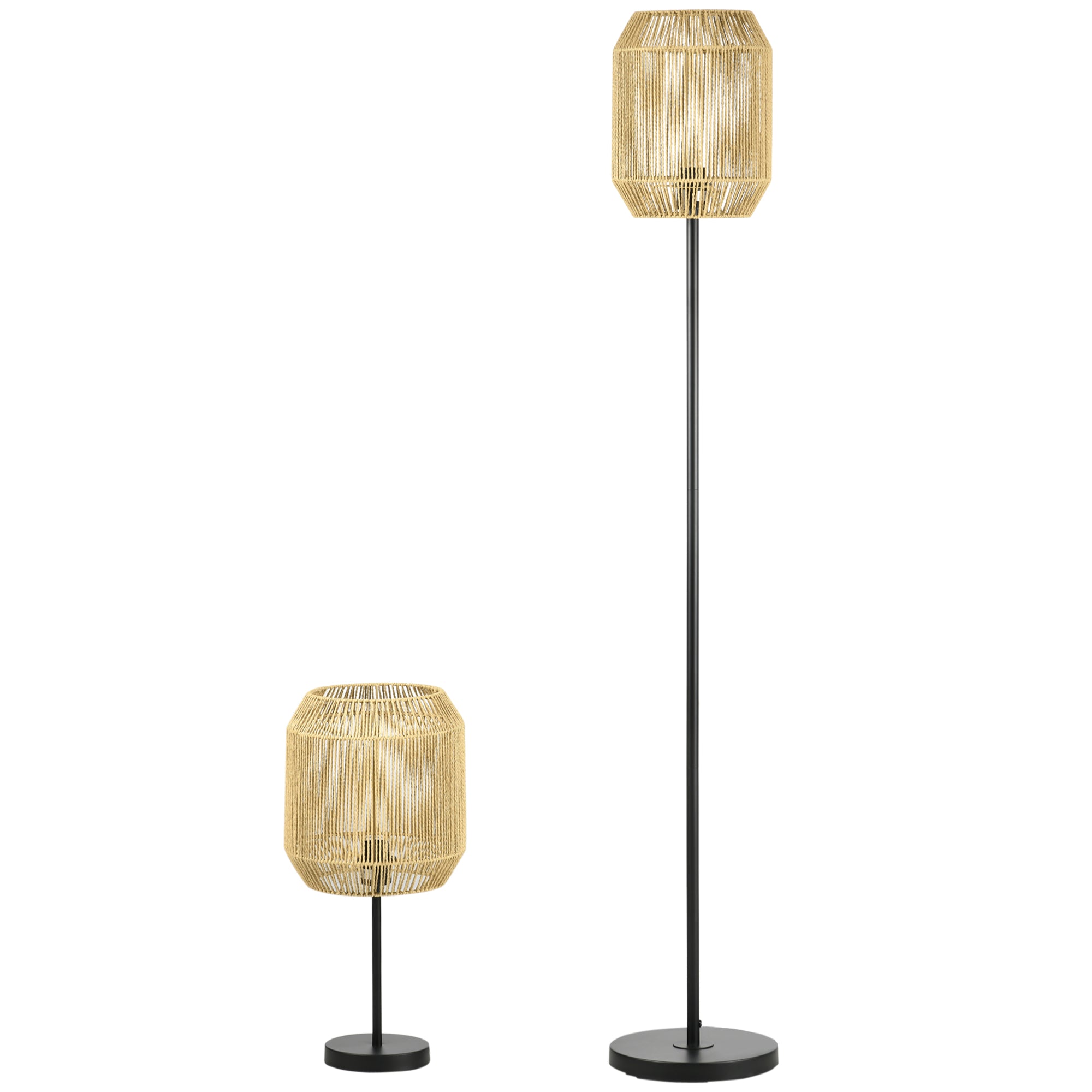 HOMCOM Stehlampen Set 2-teilig mit Fußschalter handgeflochten