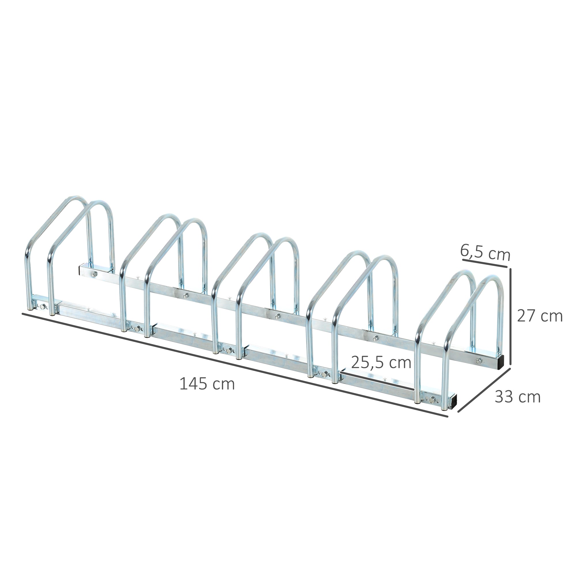 HOMCOM Fahrradständer für 5 Fahrräder, wetterfest, Wand- oder Bodenmontage, Stahl 145 x 33 x 27 cm