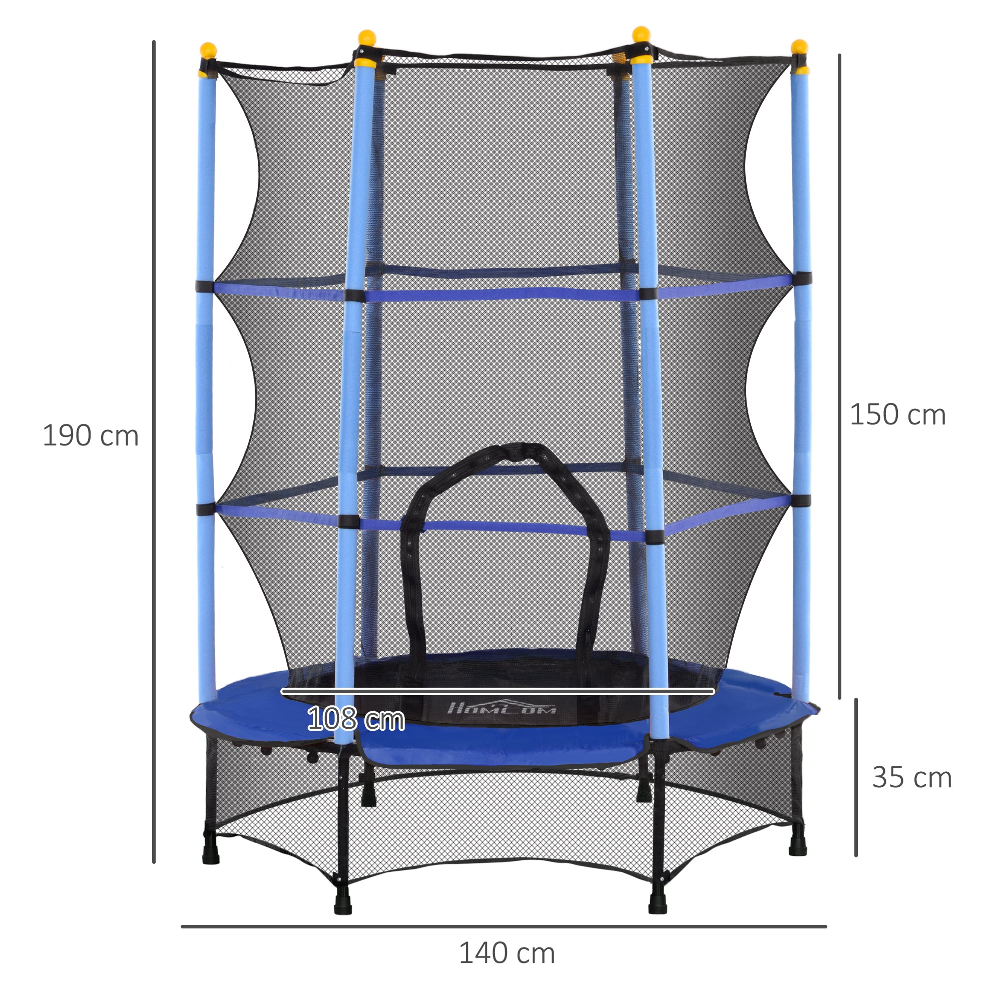HOMCOM Trampolin für Kinder, Ø140 cm, mit Sicherheitsnetz, für innen und außen, Stahl, Kunststoff, belastbar bis 50 kg, Blau