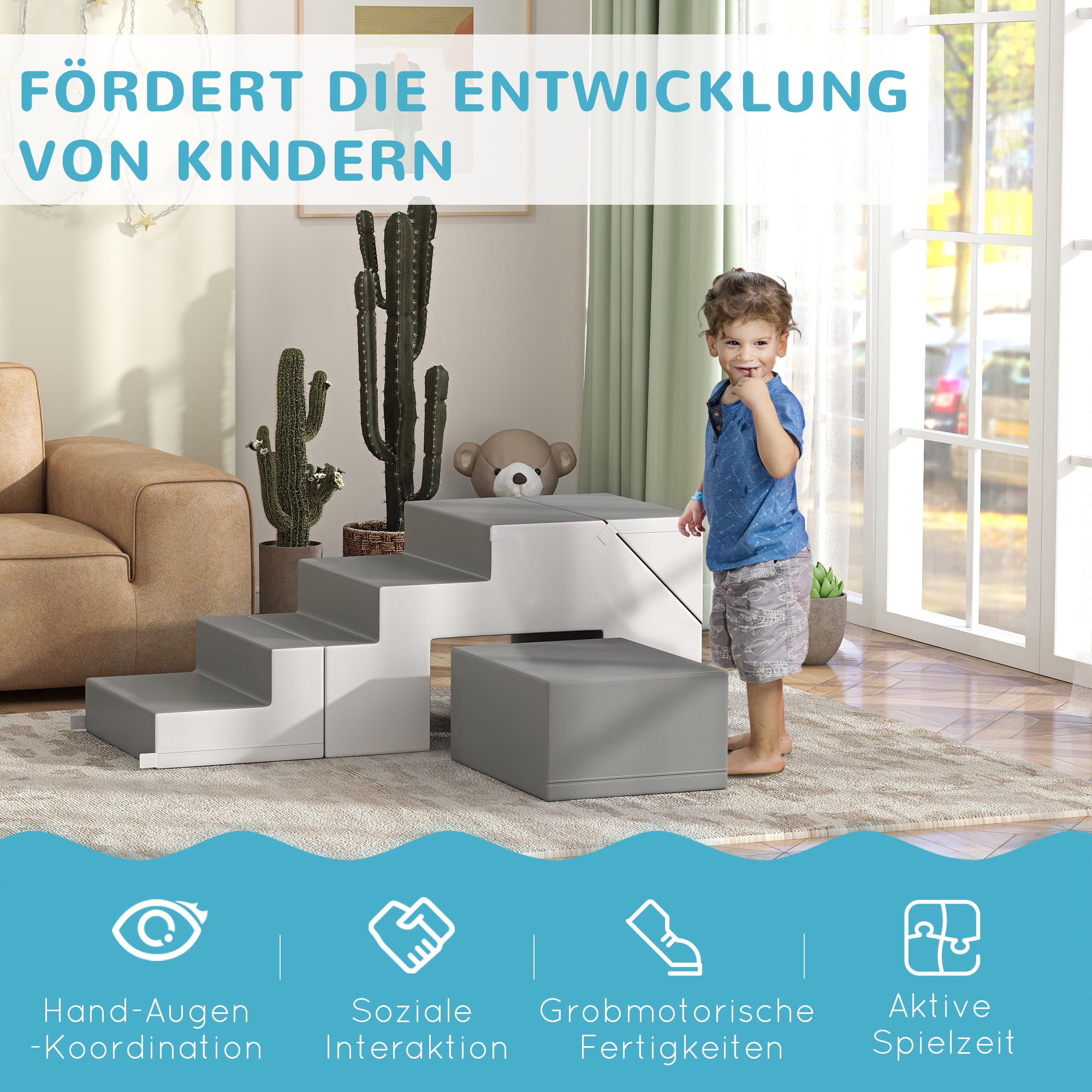 HOMCOM Kletter- und Rutschspielzeug für Kinder, fördert Motorik, Kunstleder, EPE-Schaum, 86x49x47 cm, Grau