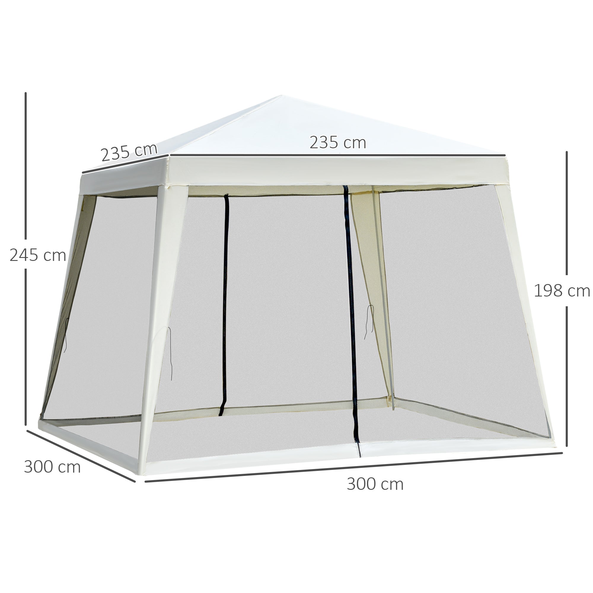 Outsunny Gartenpavillon Pavillon Festzelt Partyzelt wetterfest Zelt mit Moskitonetz Metall + Polyester Cremeweiß 3 x 3 m