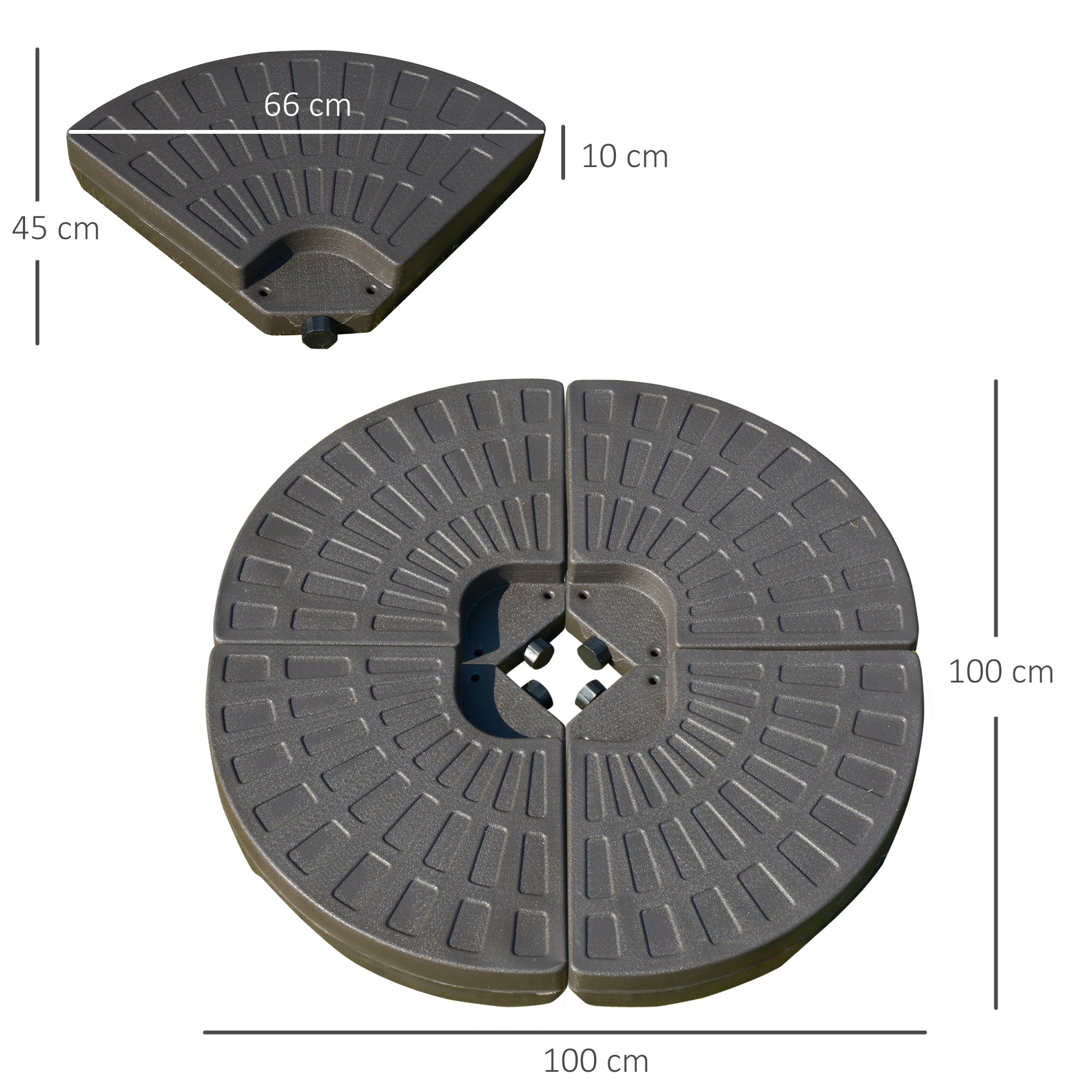 Outsunny Sonnenschirmständer 4-teilig, Schirmgewicht, Schirmständer, Bodenkreuz befüllbar mit Sand/Wasser bis 25/17 kg, Gewichte Sonnenschirmfuß HDPE Kaffee