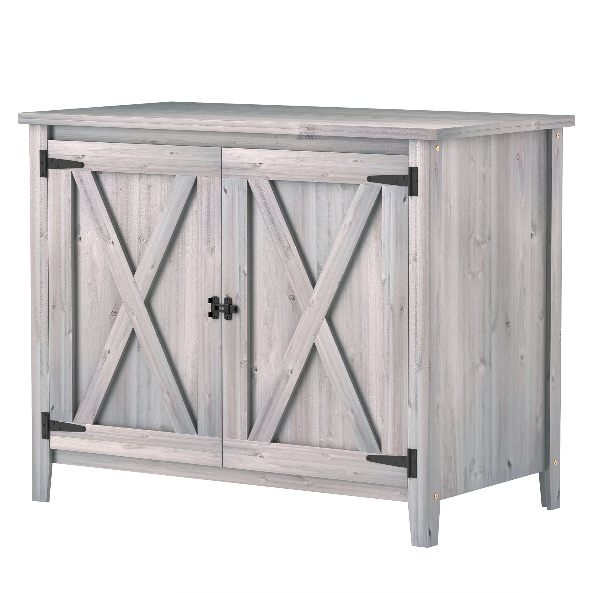Outsunny Gartenschrank, Holzschrank für Gartengeräte, Outdoor-Schrank für Terrasse, mit Doppeltüren, Scheunendesign, Hellgrau