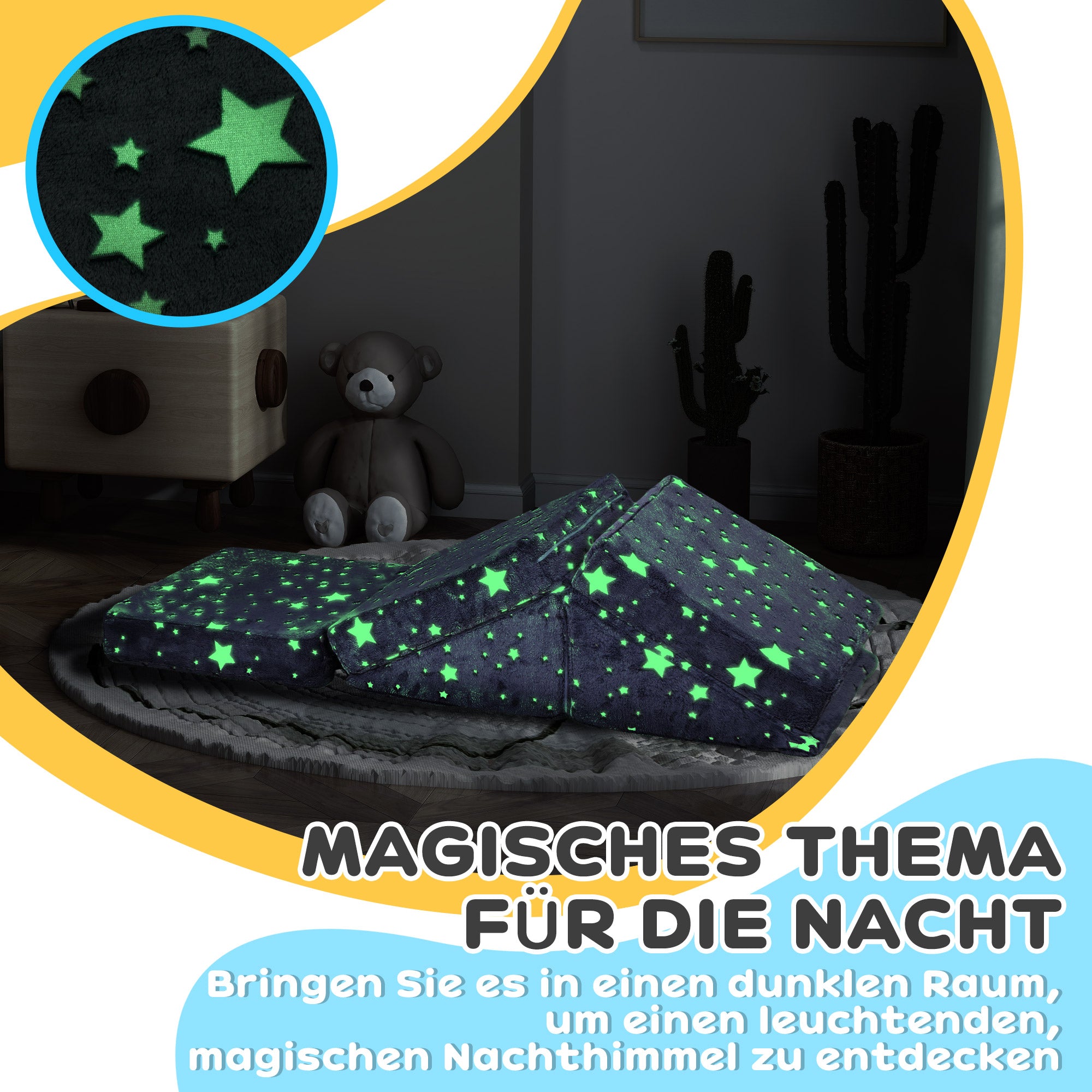 AIYAPLAY Modulares Spielsofa-Set für Kinder, 5-teilig, Treppe, Matratze, Pony- und Sternenmuster, leuchtet im Dunkeln, Grau