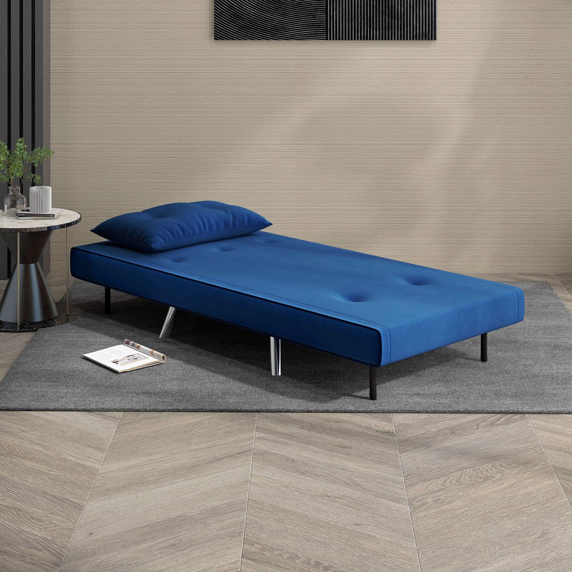 HOMCOM Liegesessel Sessel mit Liegefunktion Schlafsessel, Knopfheftung, Leinenoptik, 77 cm x 88 cm x 83 cm, Blau