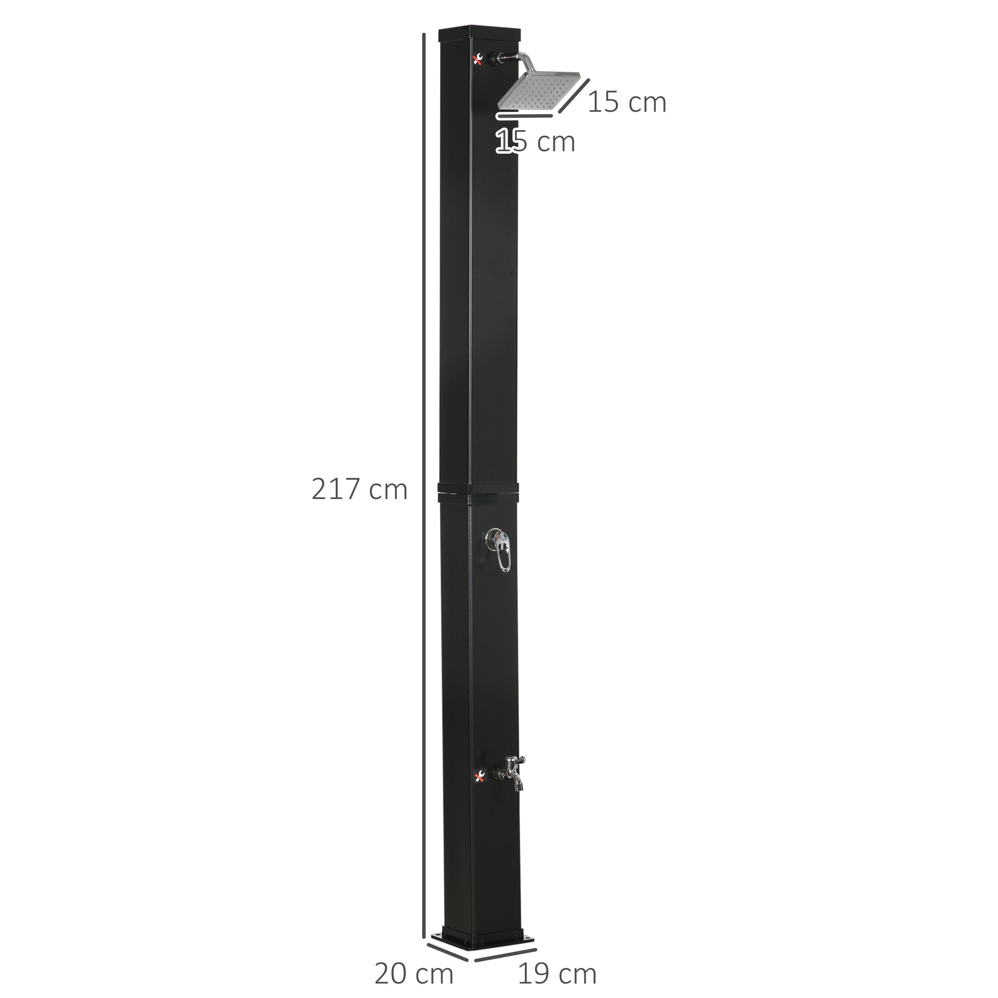 Outsunny Solardusche, um 360° drehbarer Duschkopf, Fußdusche, Wassererhitzung bis 60° C, schwarz, 19 x 20 x 217 cm