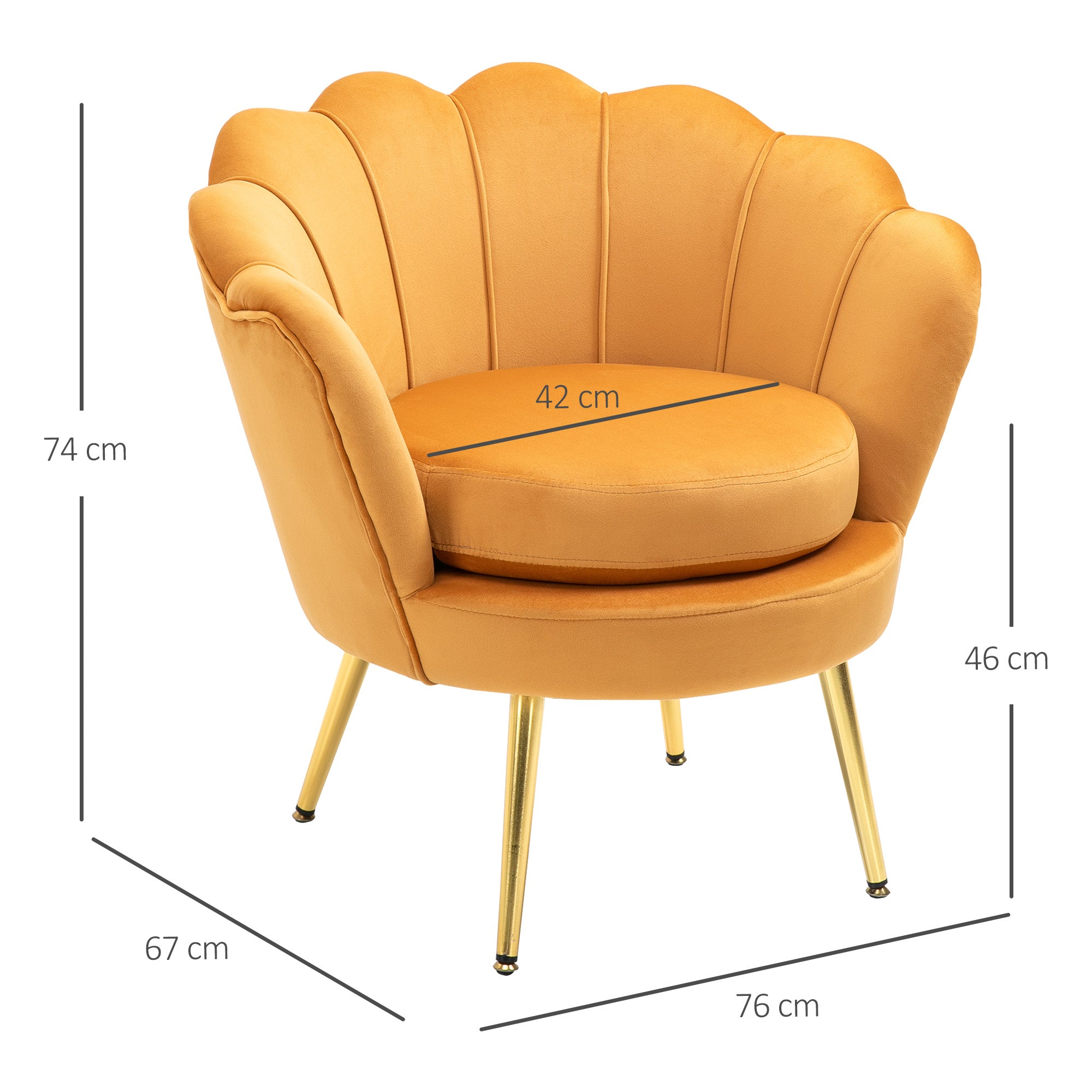 HOMCOM Lounge-Sessel, Vintage-Sessel in Samtoptik, Metallgestell, 76 x 67 x 74 cm, Gelb