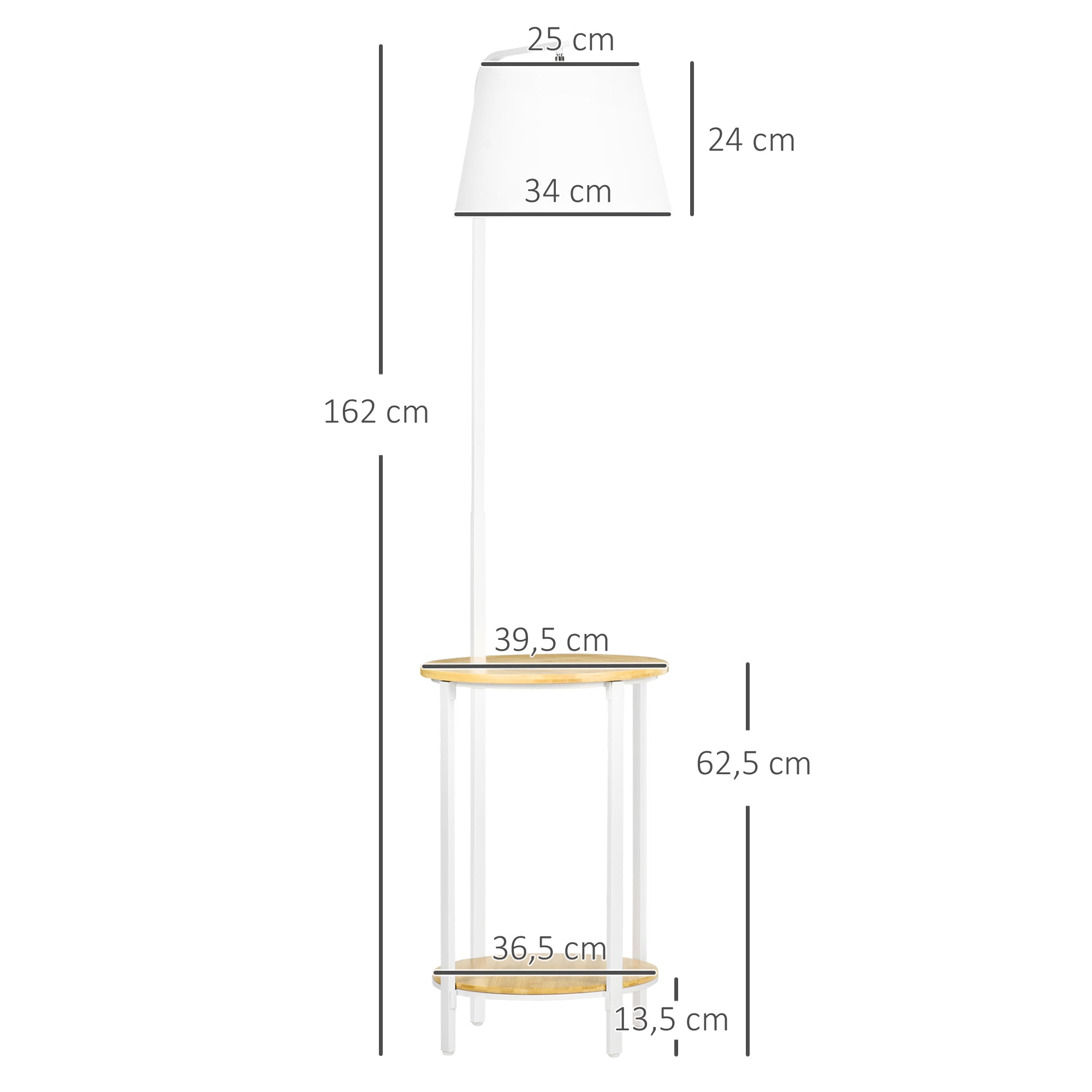 HOMCOM Stehleuchte mit 2 Regalen, Standleuchte, Fußschalter, 40 W. E 27, Natur + Weiß