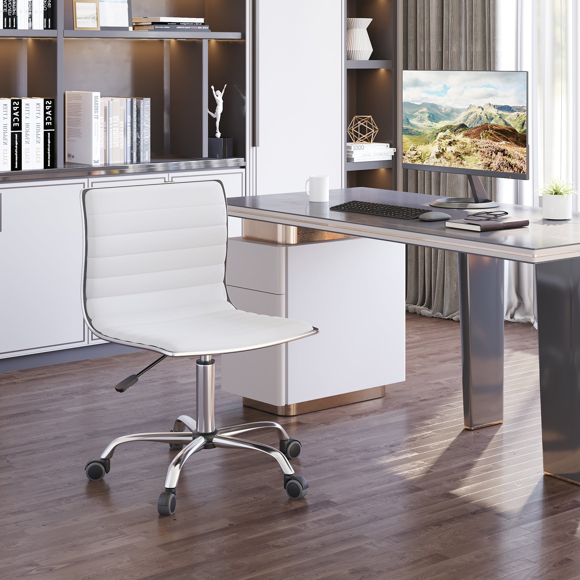 HOMCOM Friseurstuhl, Salonstuhl mit Rückenlehne, Höhenverstellbar, Stahl PU, Weiß, 48 x 52 x 78-90 cm