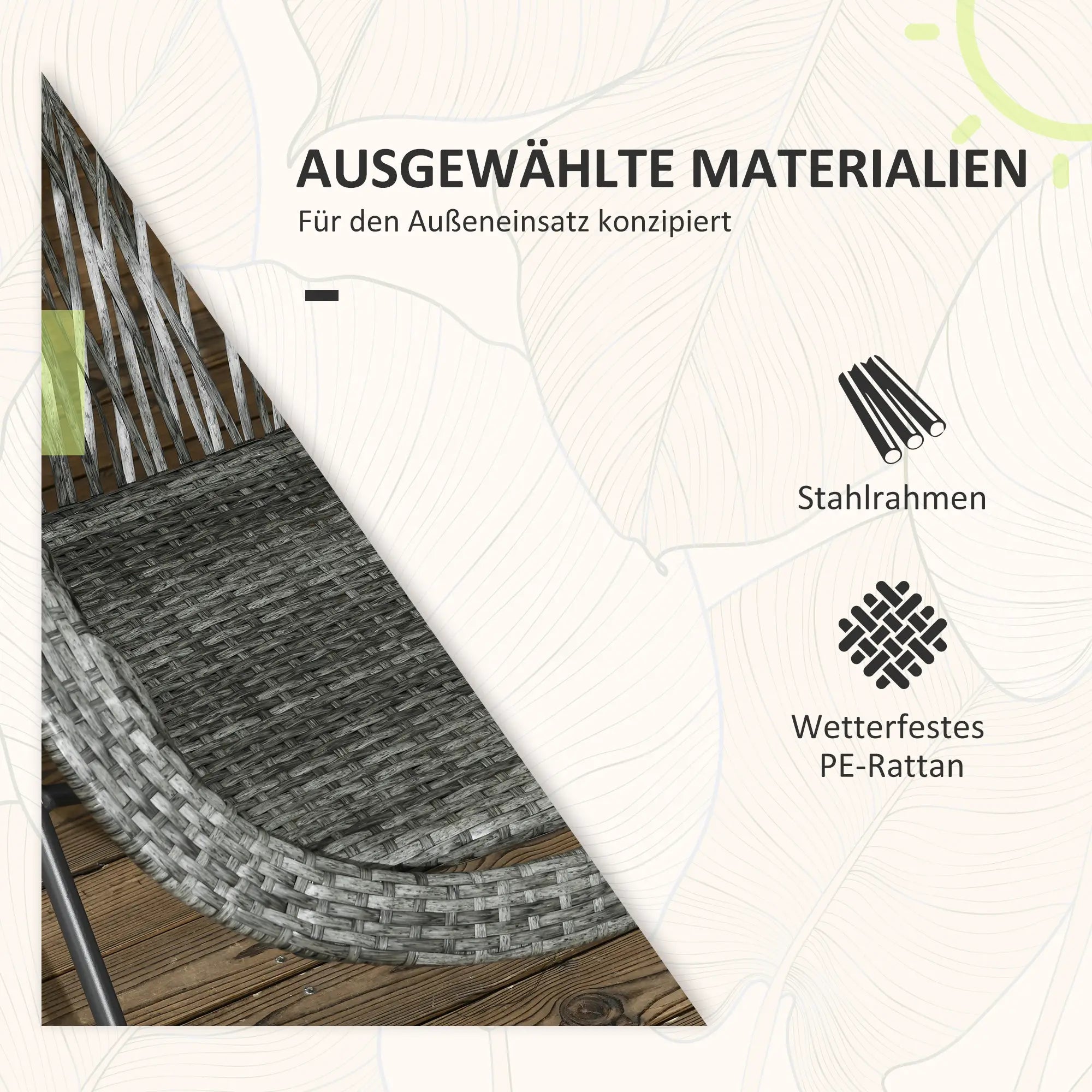 Outsunny Gartenmöbel-Set, 3-teilig, Rattanoptik, 2 Stühle, 1 Tisch, klappbar, Grau