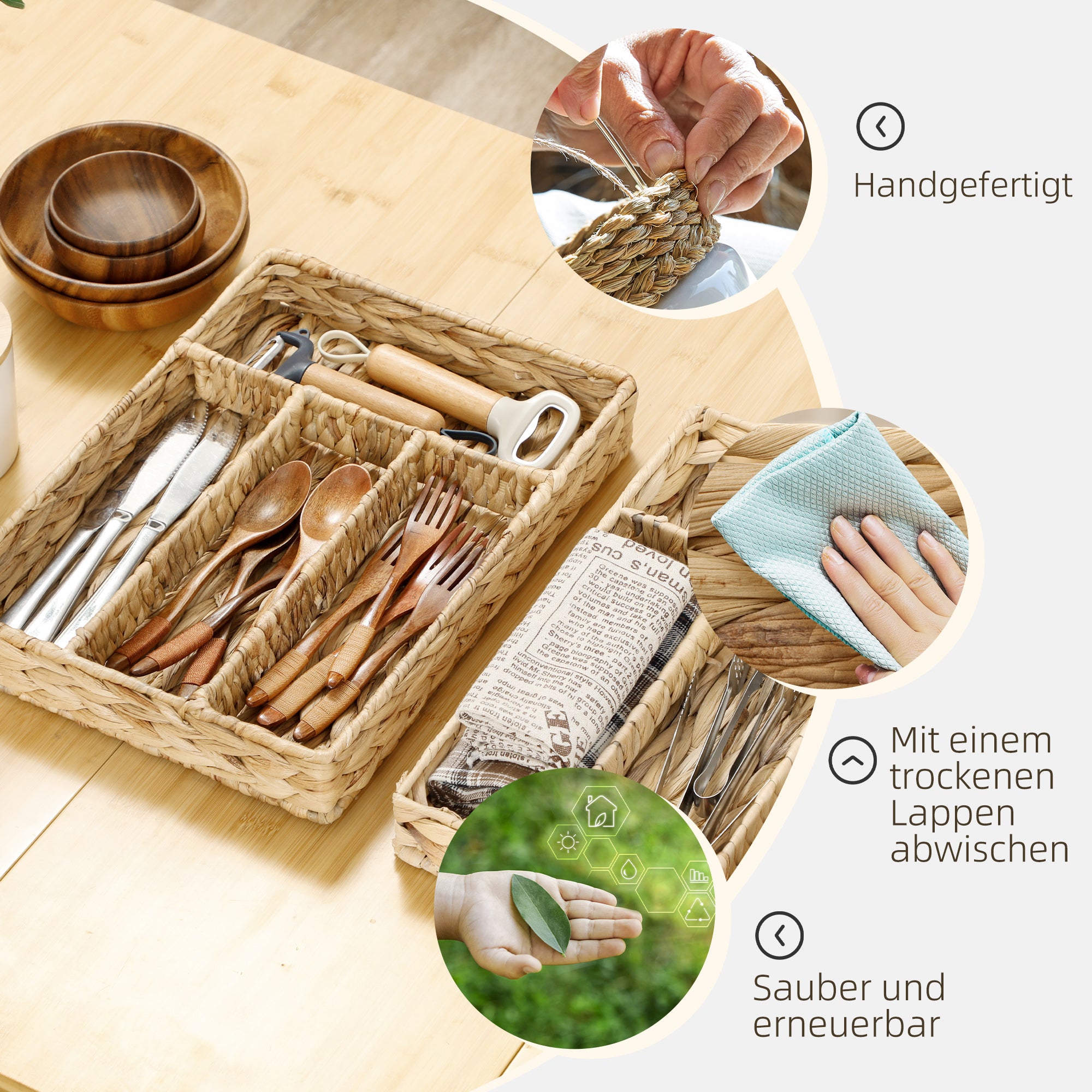 HOMCOM 2er-Set Aufbewahrungskorb mit Fächern zur Organisation von Gegenständen, für Wohnzimmer, Küche, Schlafzimmer